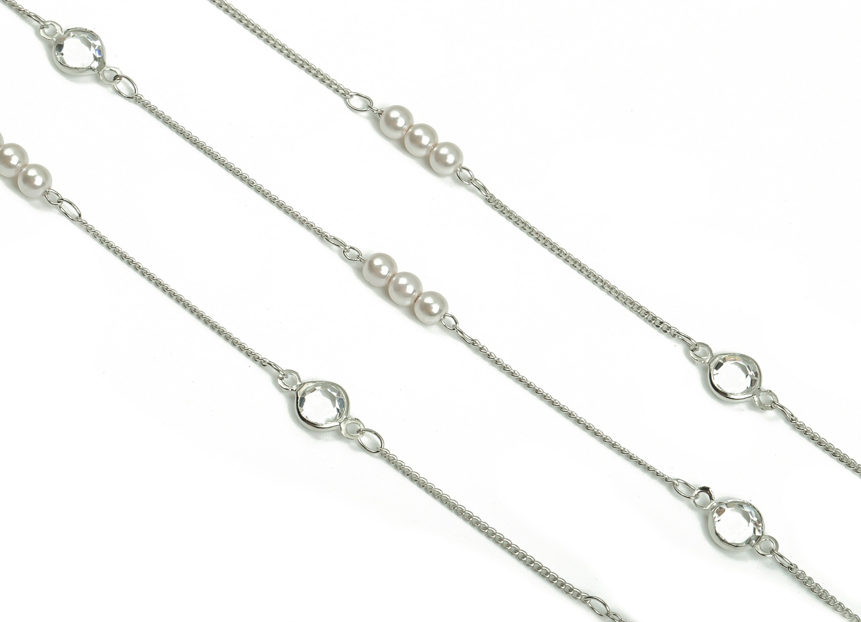 Pearl Glass Satellite Curb Chain - Silver Tone Plated Brass Chain - Soldered Round Glass Beaded Chain-For Bracelet 0.05"x0.05"x0.03" CC1215S - DOMEDBAZAAR