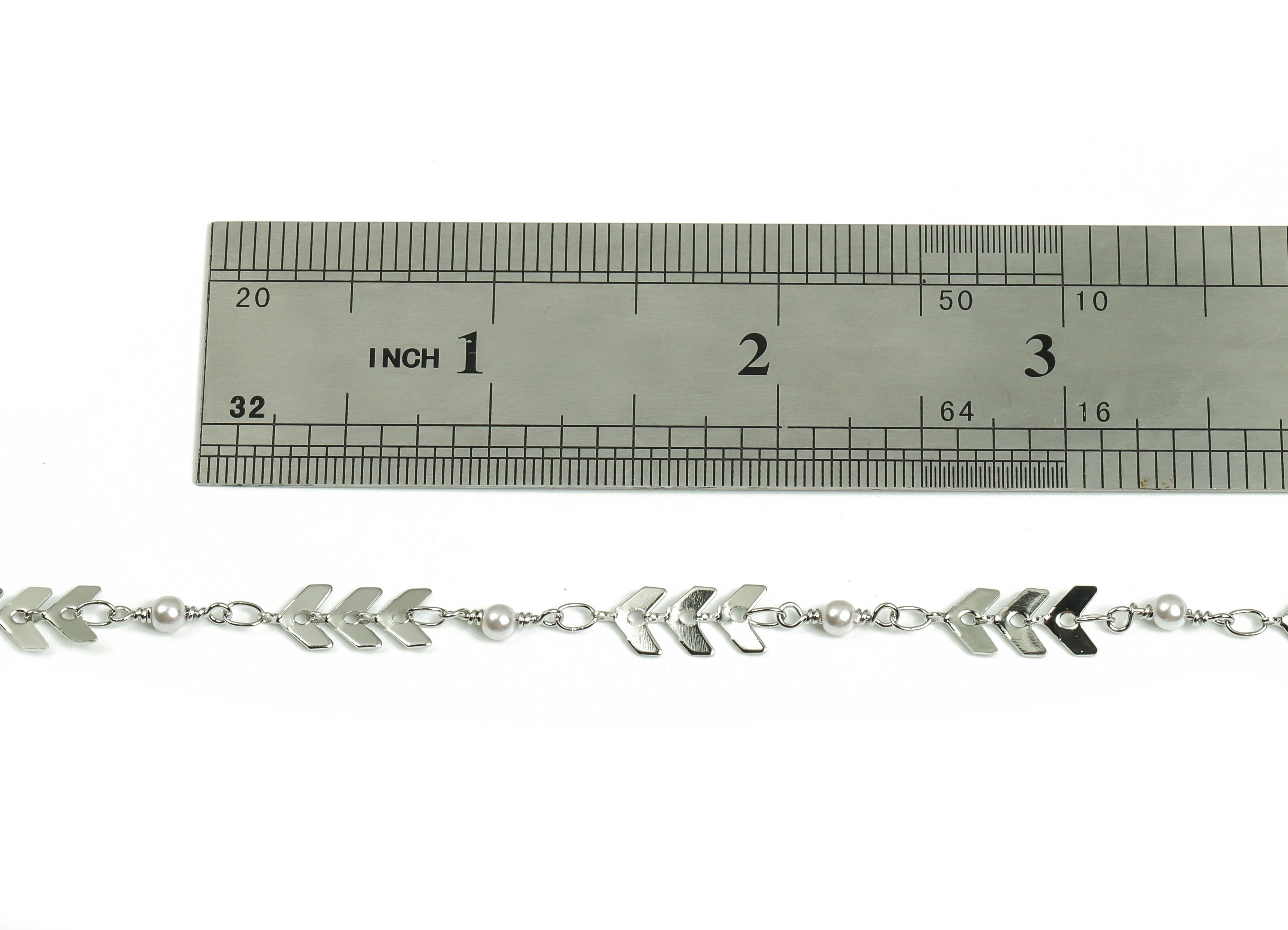 Pearl Satellite Arrow Chain - Silver Tone Plated Brass Chain - Soldered Beaded Chain - For Necklace Bracelet 0.26"x0.25"x0.02" CC1216S - DOMEDBAZAAR