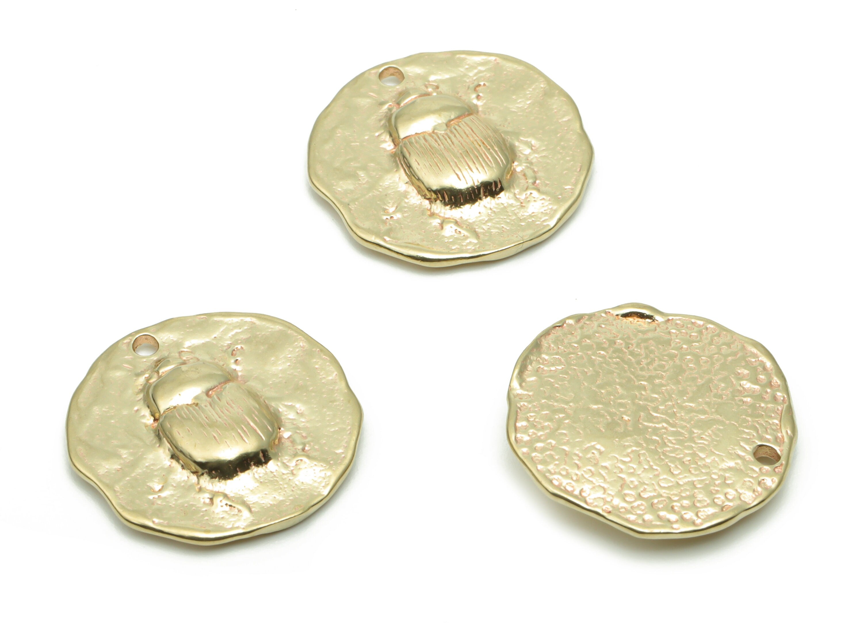 Brass Round Beetle Earring Charms - Raw Brass Insect Circle Pendant - DIY Jewelry Making Supplies - 17.25x17.17x2.94mm - PP5039 - DOMEDBAZAAR