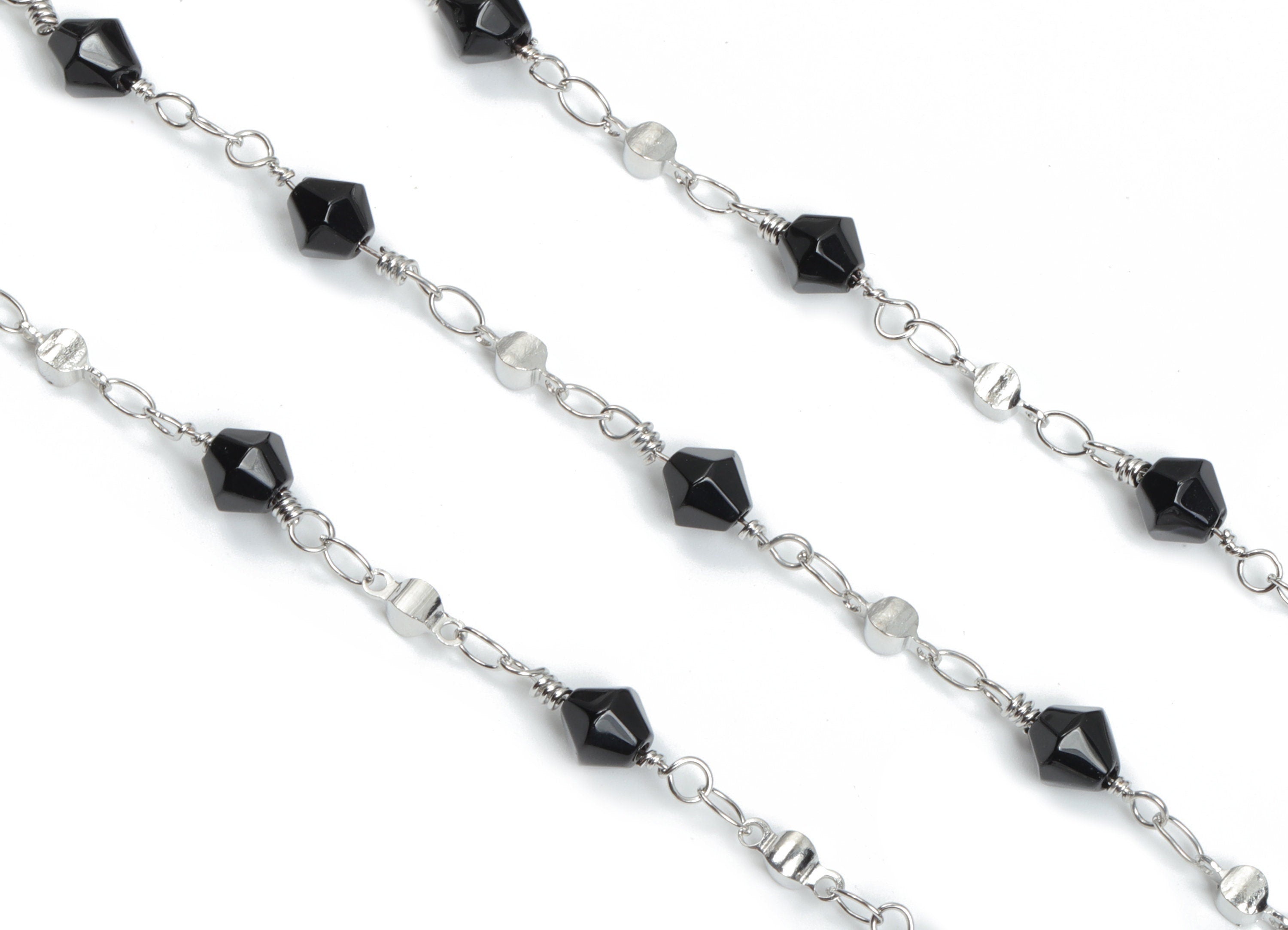 Glass Bead Chain - Silver Tone Plated Brass Chain - Soldered Glass Beaded Chain - For Necklace Bracelet 0.26" x 0.26" x 0.24" CC1217S - DOMEDBAZAAR