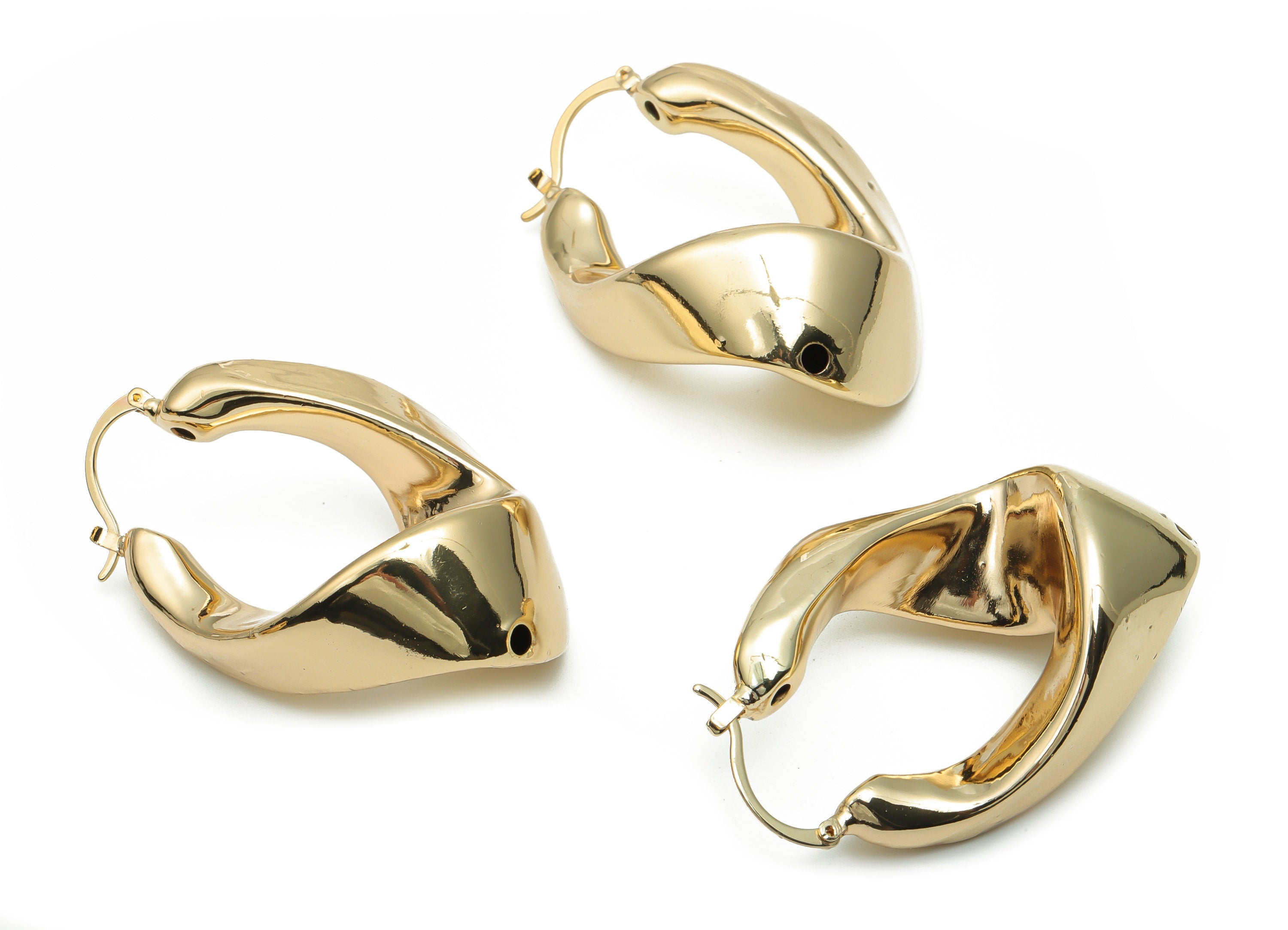 Brass Oval Wave Earring Claps - Gold Oval Wave Claps - Gold Tone Plated Brass Claps - Jewelry Making Supplies - 53.61x3.94x15.92mm - PP5077G - DOMEDBAZAAR