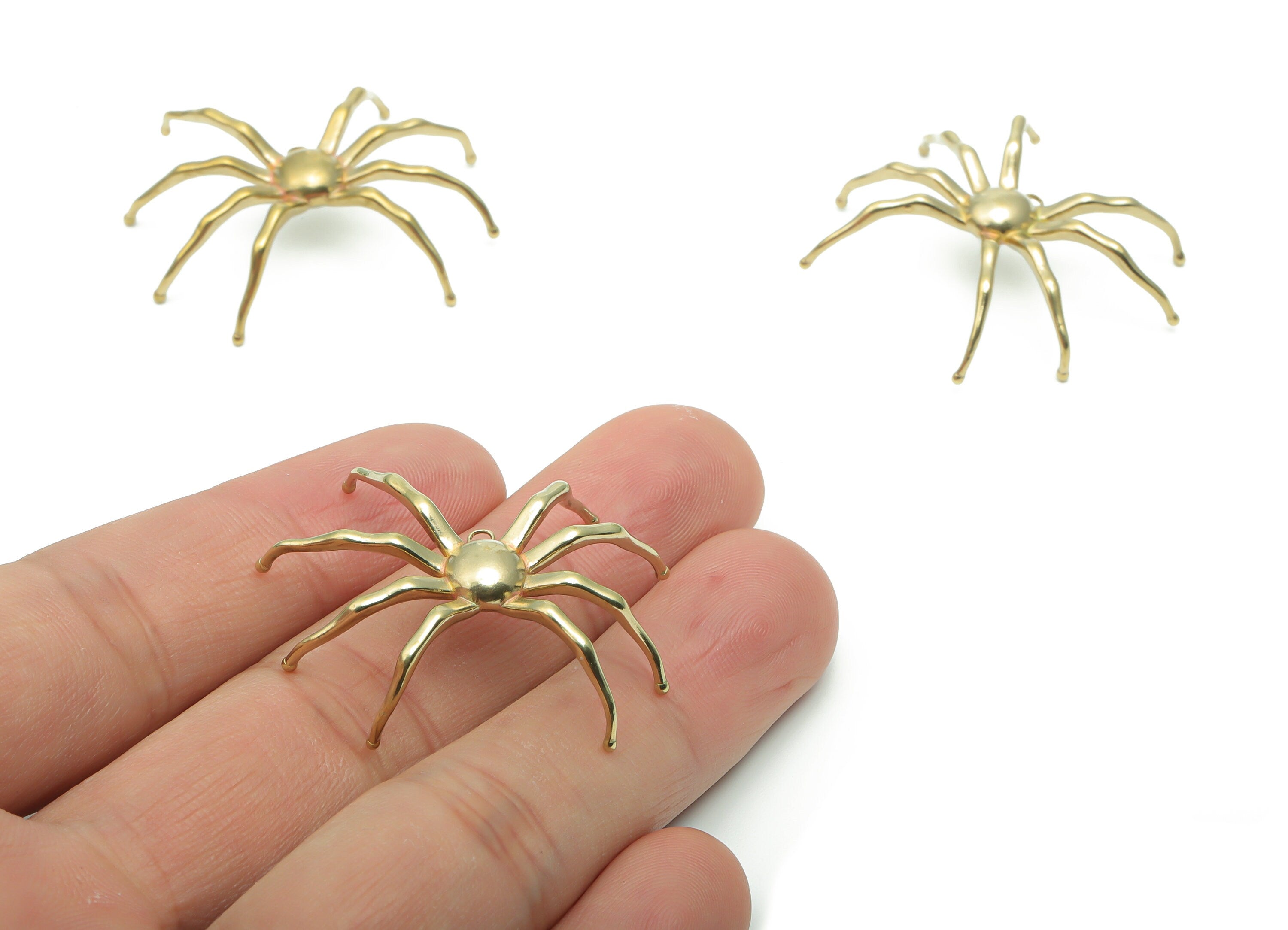 Brass Crawling Spider Earring Charms - Raw Brass Crawling Spider Pendant - Jewelry Making Supplies - 35.72x28.67x4.71mm - PP5000 - DOMEDBAZAAR