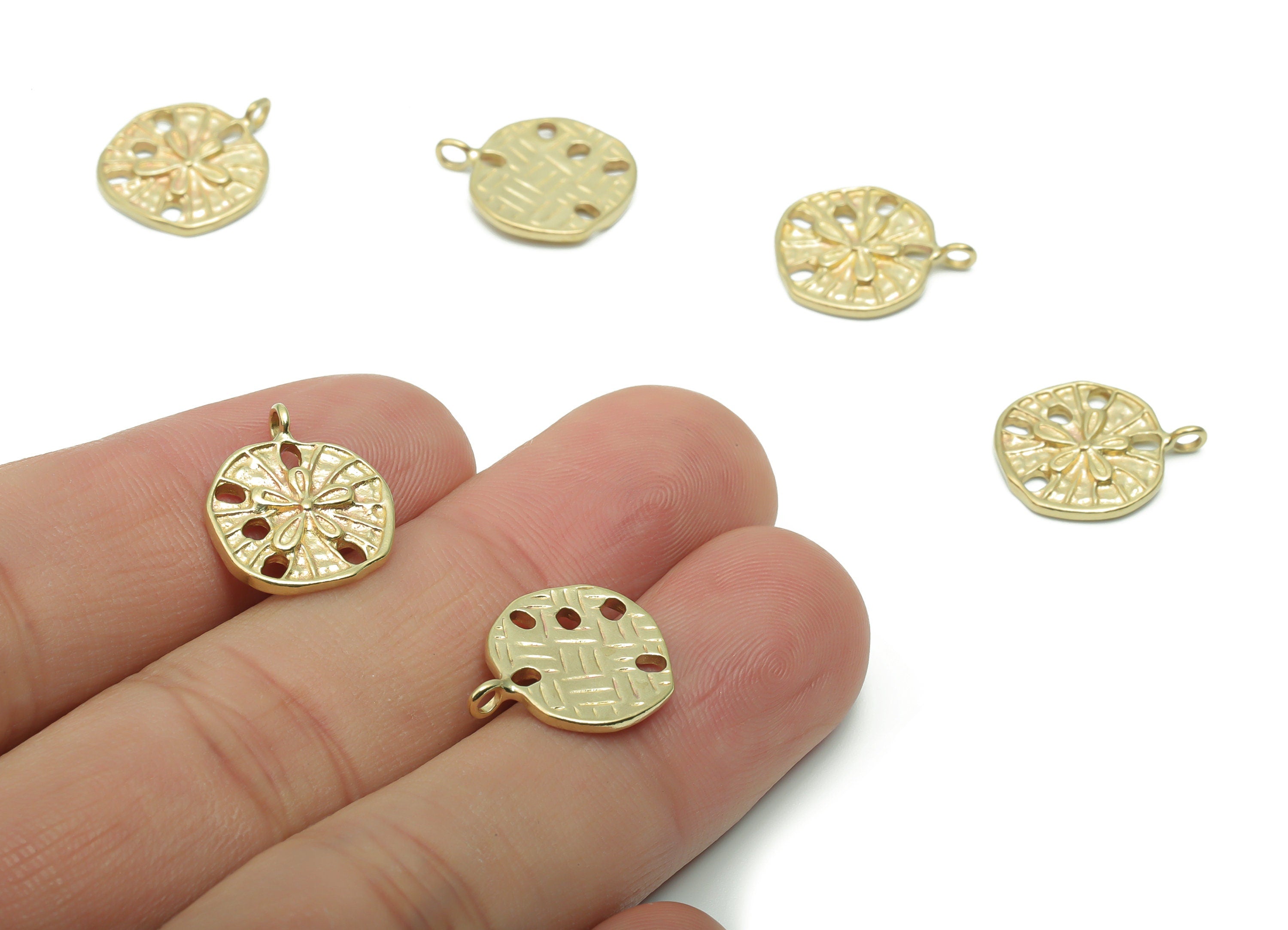 Brass Round Flower Earring Charms - Raw Brass Flower Circle Pendant - DIY Jewelry Making Supplies - 15.79x13.48x1.53mm - PP5067 - DOMEDBAZAAR