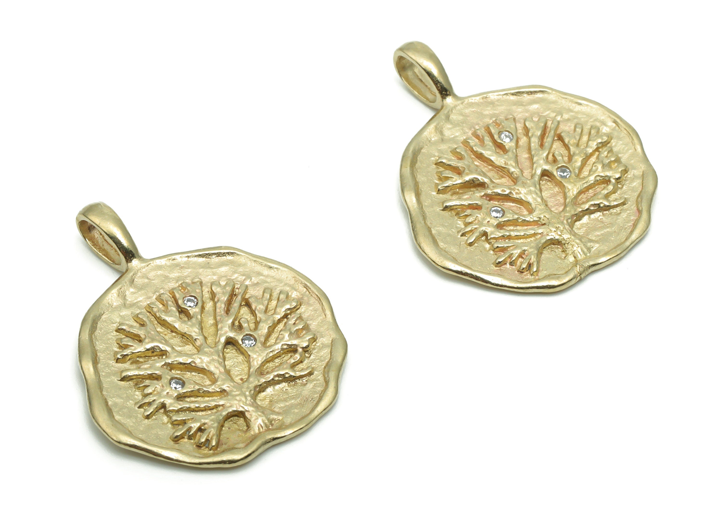 Brass Hammered Round Tree Root Earring Charms With Zircons - Raw Brass Circle Tree Root Pendant - Jewelry Supplies - 26.6x21.5x1.7mm -PP5057 - DOMEDBAZAAR