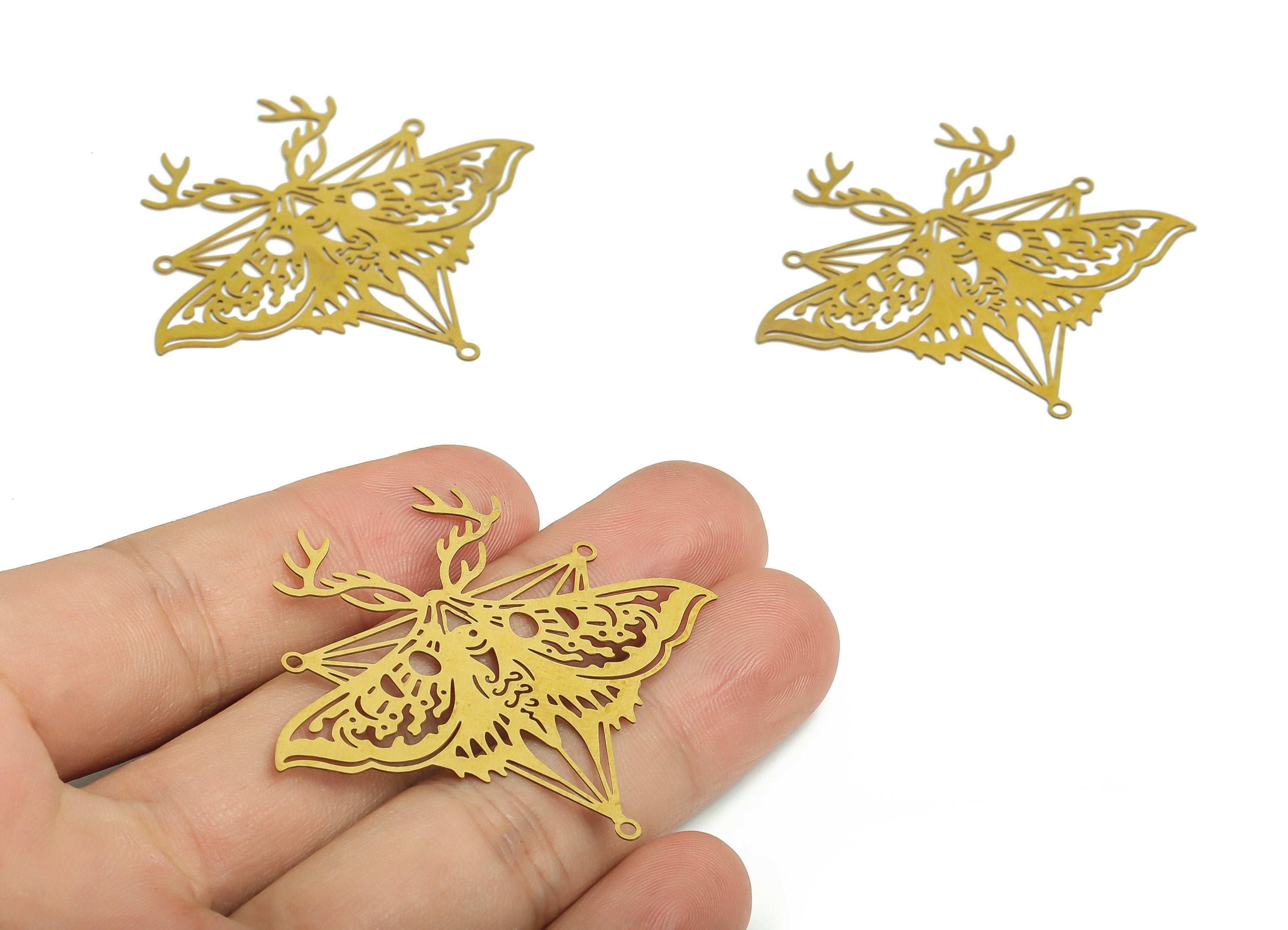 Raw Brass Horn Moth Earrings Charms- Raw Brass Butterfly Pendant Charms - Brass Findings - DIY Earring Charm -52.17x47.1x0.34mm- JJB6774 - DOMEDBAZAAR