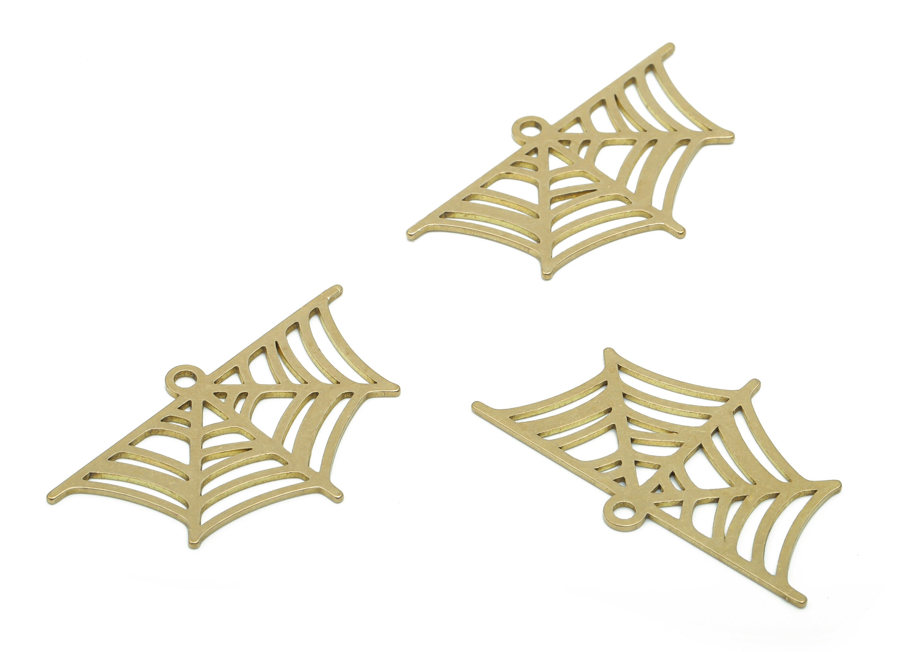Brass Spider Web Earring Charms - Raw Brass Spider Web Pendant - Jewelry Making Supplies - 37.63x22.45x0.76mm - PPZ0136 - DOMEDBAZAAR