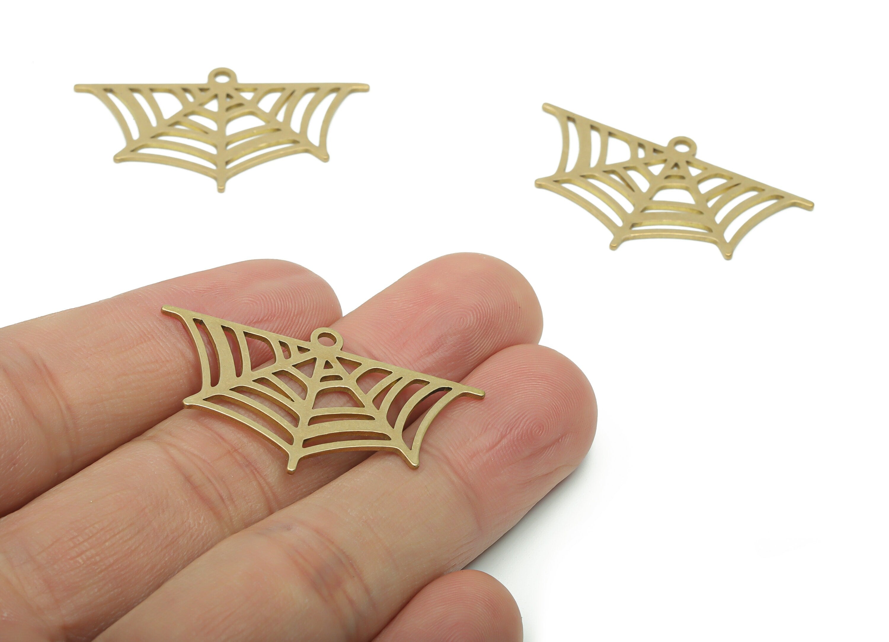 Brass Spider Web Earring Charms - Raw Brass Spider Web Pendant - Jewelry Making Supplies - 37.63x22.45x0.76mm - PPZ0136 - DOMEDBAZAAR