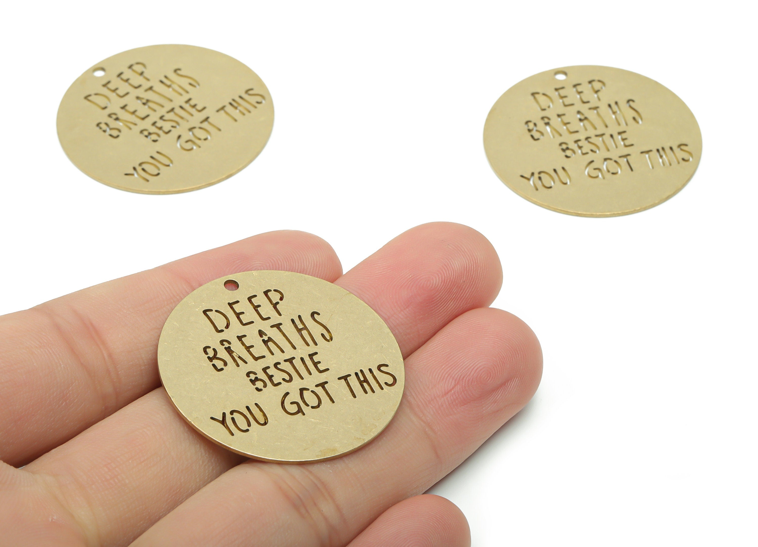Brass Deep Breaths Bestie You Got This Earring Charms - Raw Brass Words Phrase Pendant - Jewelry Supplies - 34.75x34.75x0.75mm - PPZ0123 - DOMEDBAZAAR