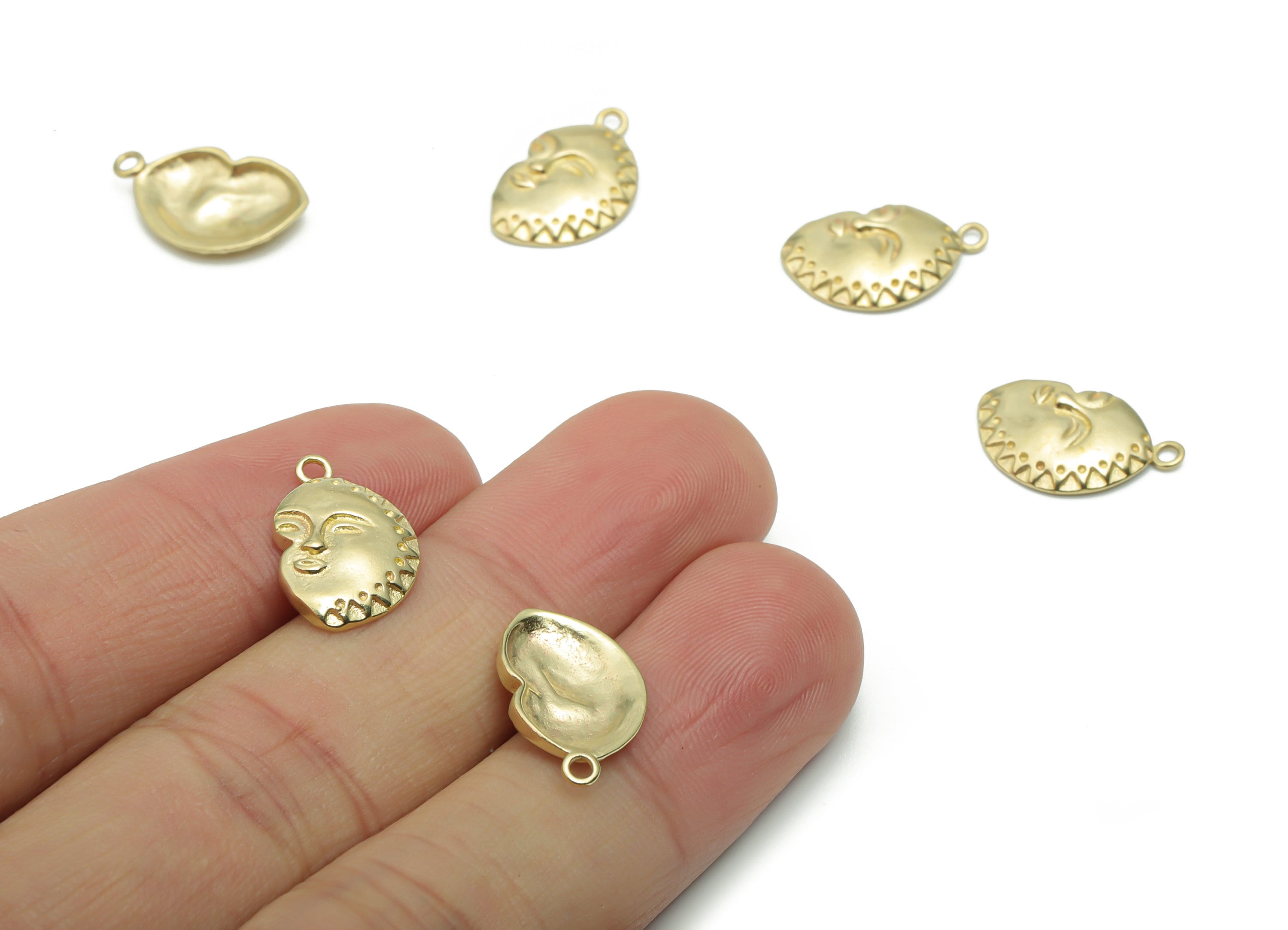 Brass Mini Happy Face Earring Charms - Raw Brass Woman Smile Pendant - DIY Jewelry Making Supplies - 16.48x10.19x1.41mm - PP5023 - DOMEDBAZAAR