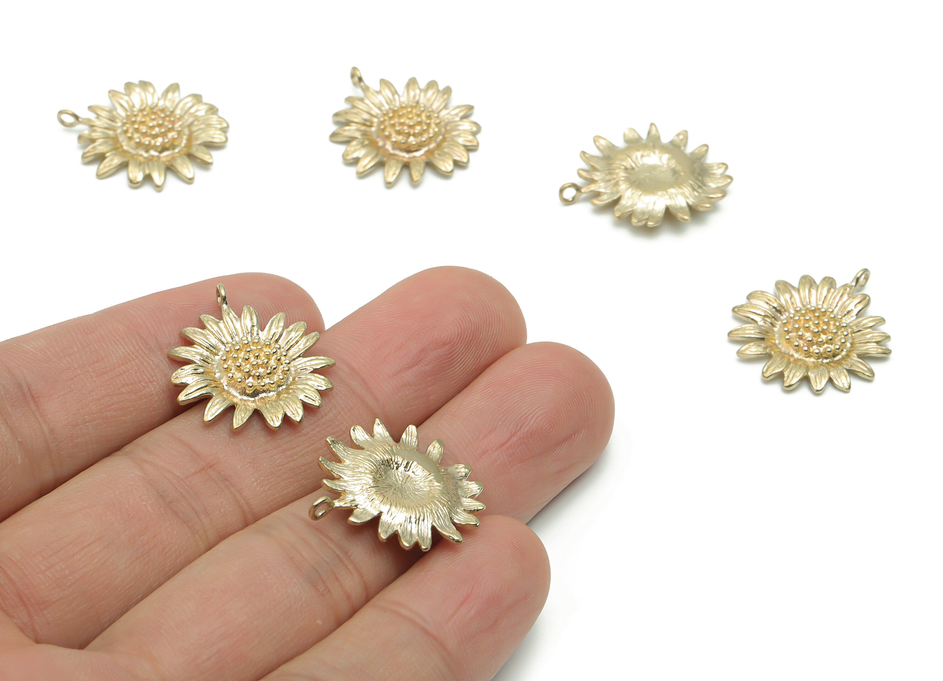 Brass Texture Sunflower Earring Charms - Raw Brass Sunflower Pendant - Jewelry Making Supplies - 22.32x19.49x3.52mm - PP5051 - DOMEDBAZAAR