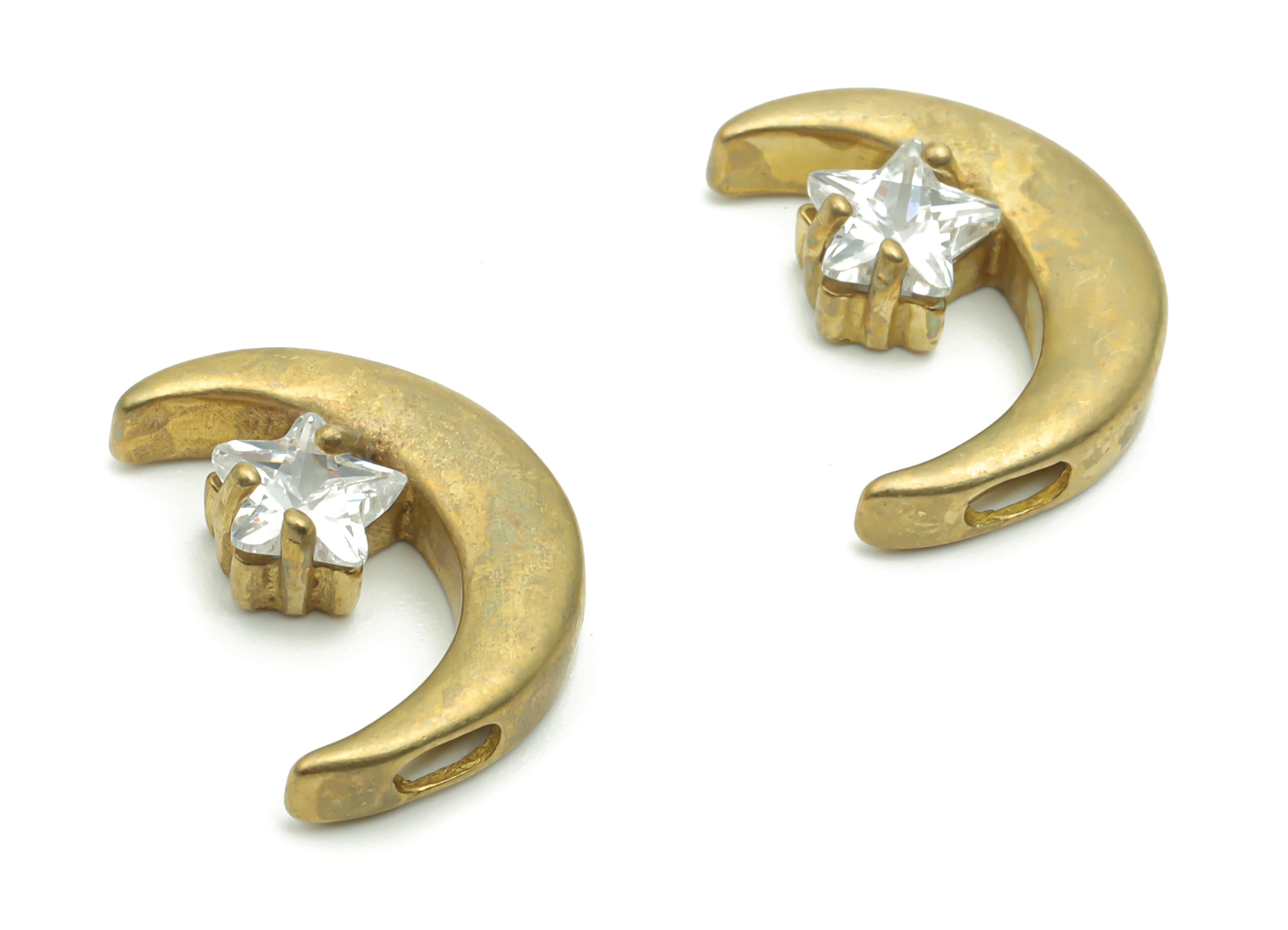 Brass Moon Star Earring Connector With Zircons - Raw Brass Crescent Charms and Pendant - Jewelry Making Supplies - 16.83x12.4x4.8mm - PP4995 - DOMEDBAZAAR