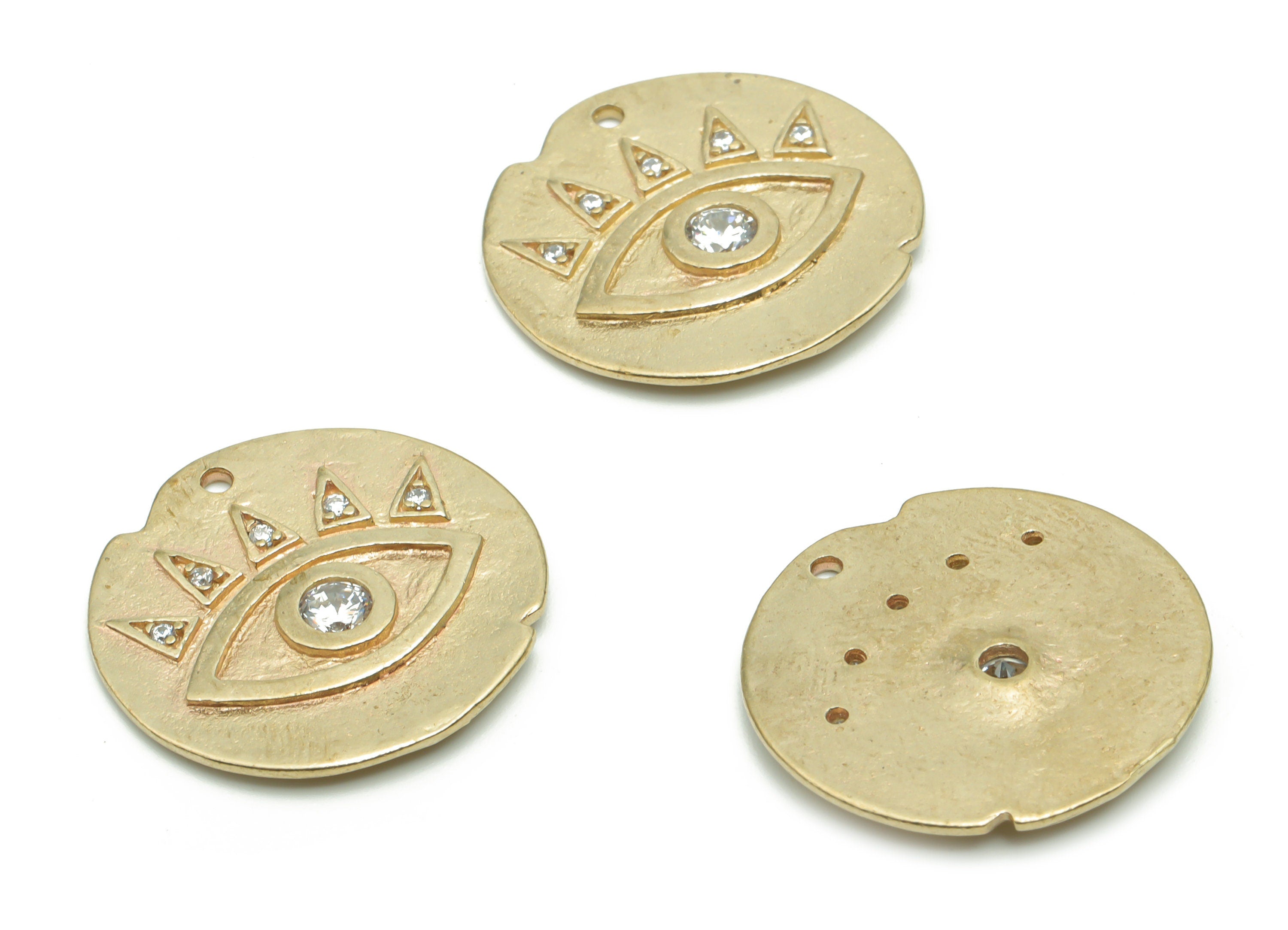 Brass Round Eye Earring Charms With Zircons - Raw Brass Eye Circle Pendant - Jewelry Making Supplies - 22.9x22.48x2.3mm - PP5042 - DOMEDBAZAAR