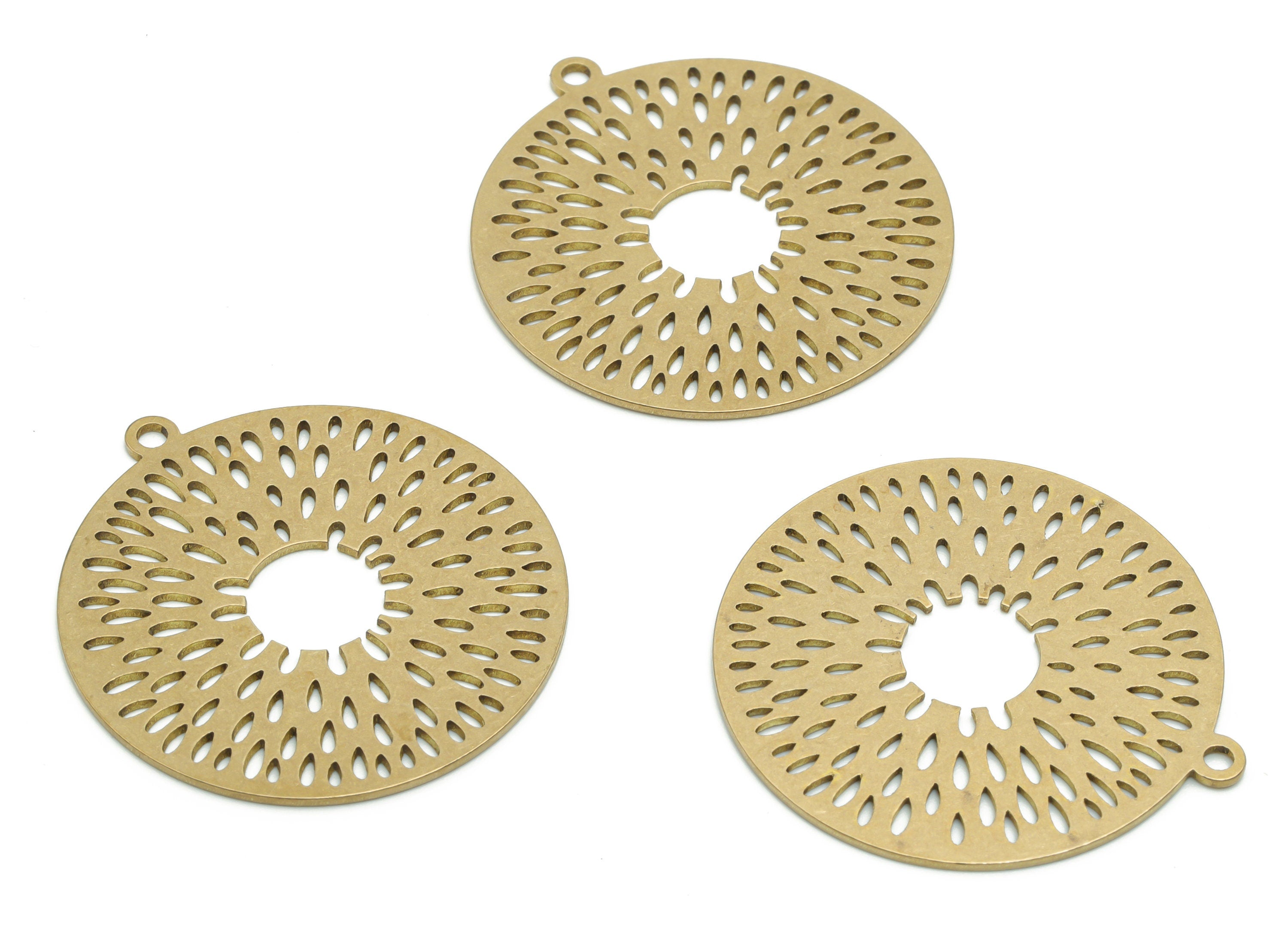 Brass Bubble Round Earring Charms - Raw Brass Bubble Circle Pendant - Jewelry Making Supplies - 34.66x31.99x0.75mm - PPA1066 - DOMEDBAZAAR