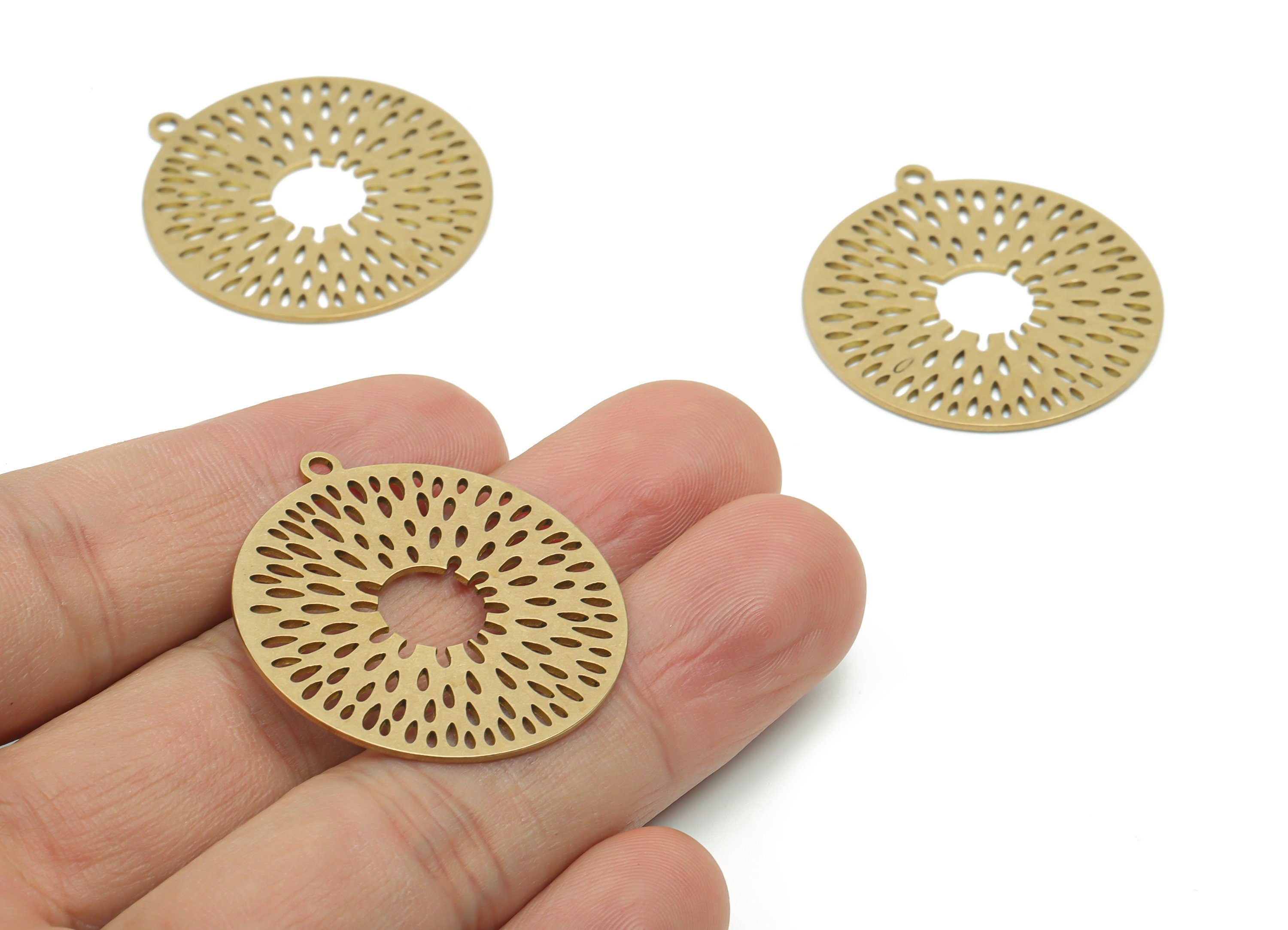 Brass Bubble Round Earring Charms - Raw Brass Bubble Circle Pendant - Jewelry Making Supplies - 34.66x31.99x0.75mm - PPA1066 - DOMEDBAZAAR