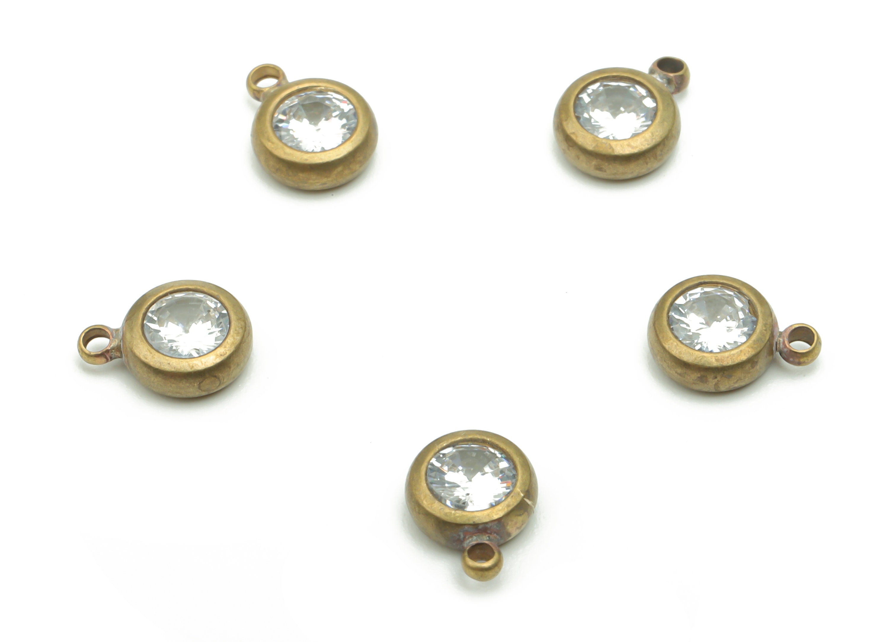 Brass Mini Round Earring Charms With Zircons - Raw Brass Mini Circle Pendant - Jewelry Making Supplies - 16.69x15.54x2.31mm - PP4981 - DOMEDBAZAAR