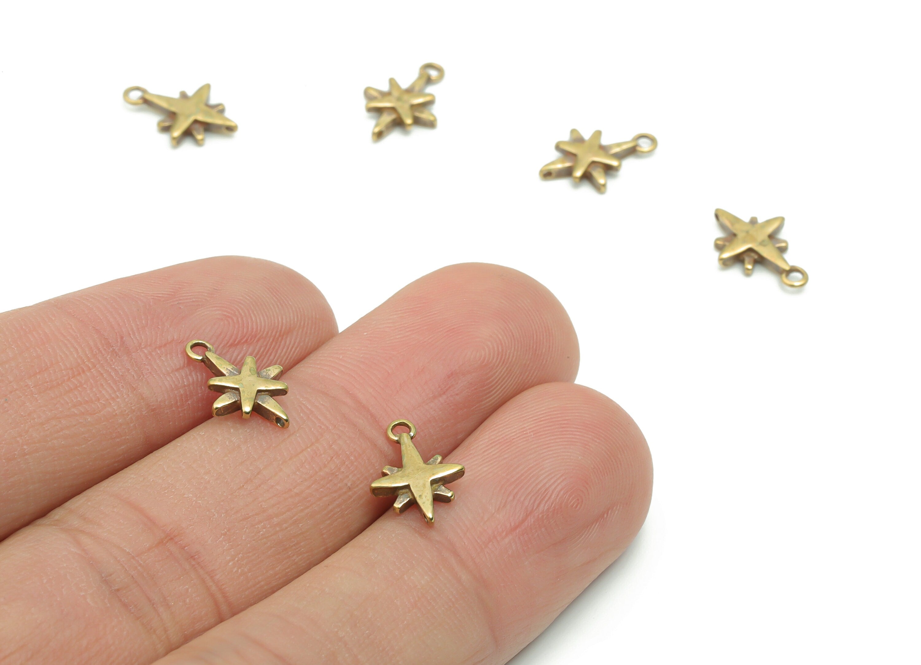 Brass Planet Earring Charms - Raw Brass Mini Star Pendant - DIY Jewelry Making Supplies - 11.94x8.12x1.88mm - PP4982 - DOMEDBAZAAR