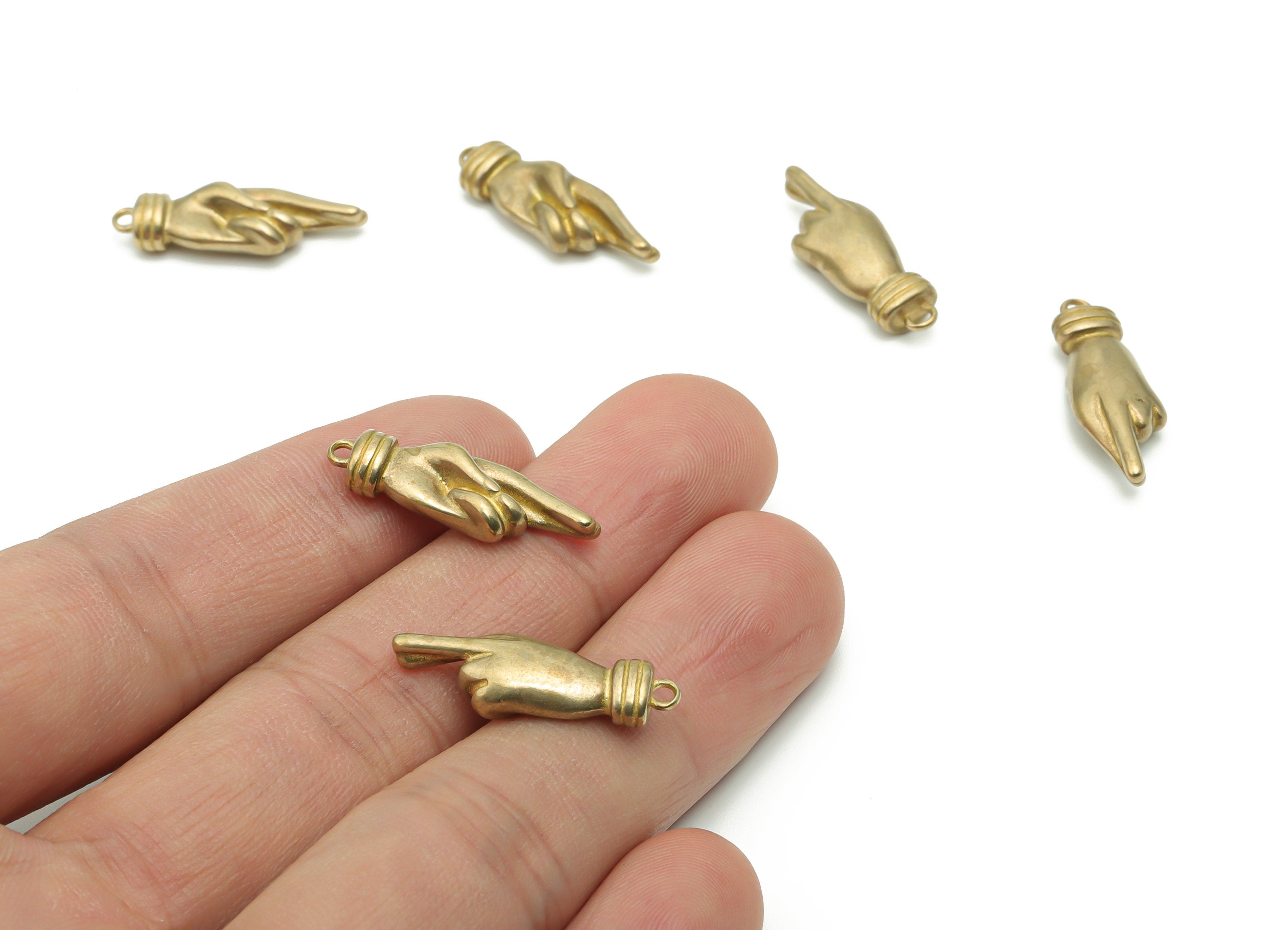 Brass Hand Sign Earring Charms - Raw Brass Love Hand Pendant - DIY Jewelry Making Supplies - 24.38x8.37x5.03mm - PP4977 - DOMEDBAZAAR