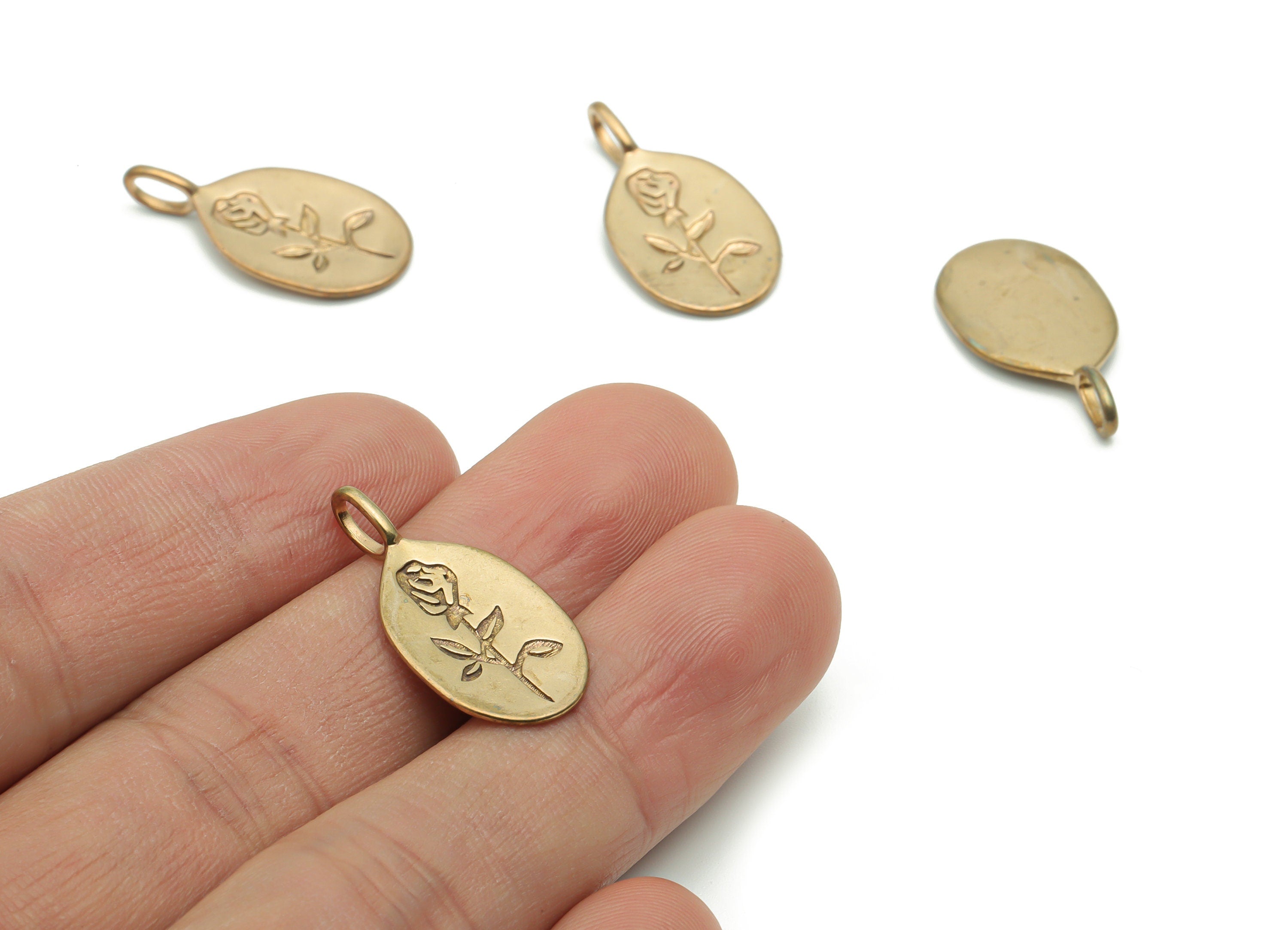 Brass Drop Rose Flower Earring Charms - Raw Brass Flower Engraved Pendant - DIY Jewelry Making Supplies - 25.79x13.2x1.36mm - PP4990 - DOMEDBAZAAR