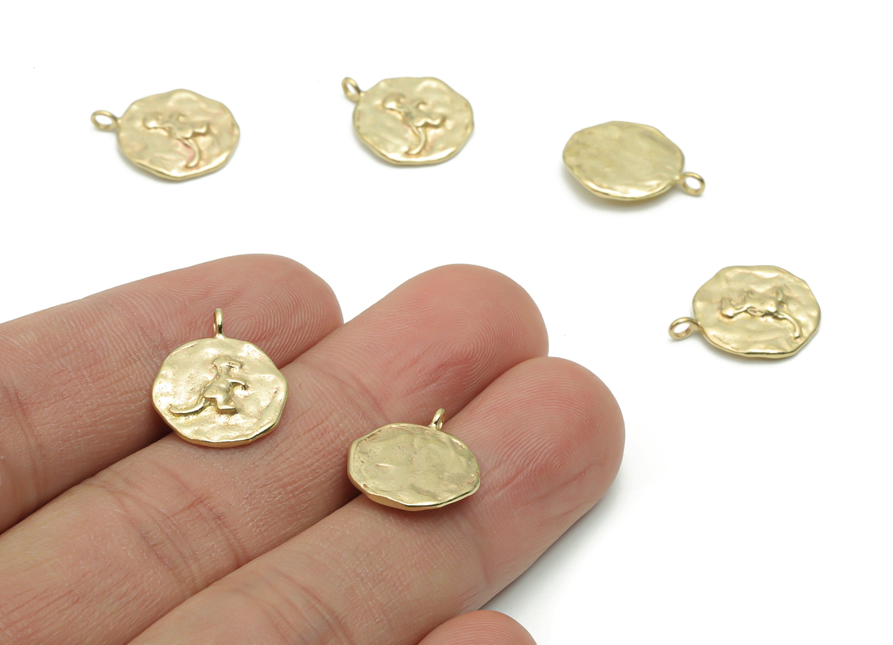 Brass Hammered Round Dinosaur Earring Charms - Raw Brass Dinosaur Circle Pendant - DIY Jewelry Making Supplies - 16.89x13.52x1.96mm - PP5056 - DOMEDBAZAAR