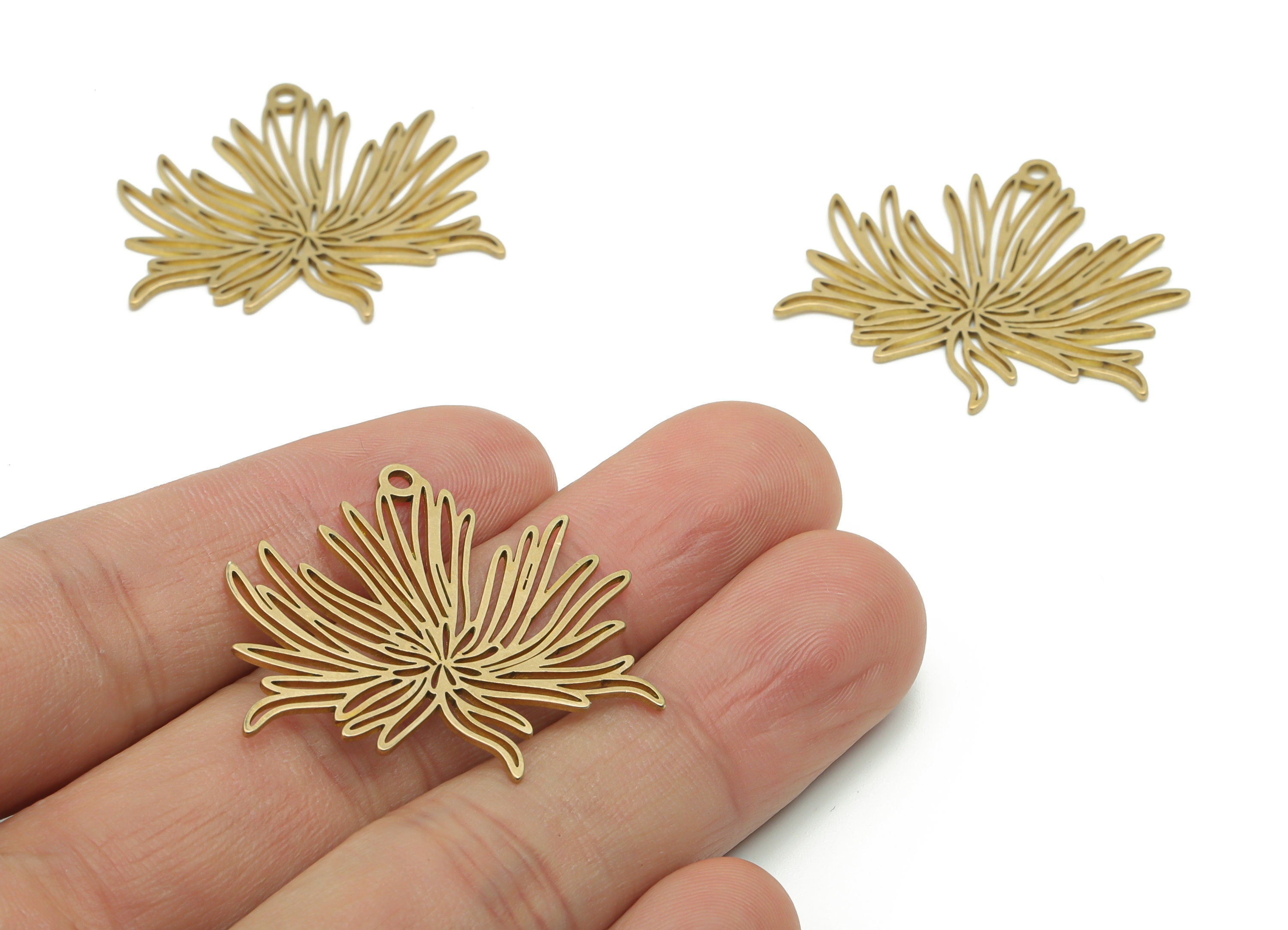 Brass Flower Earring Charms - Raw Brass Flower Pendant - DIY Jewelry Making Supplies - 33.43x32.11x0.75mm - PPA0908 - DOMEDBAZAAR