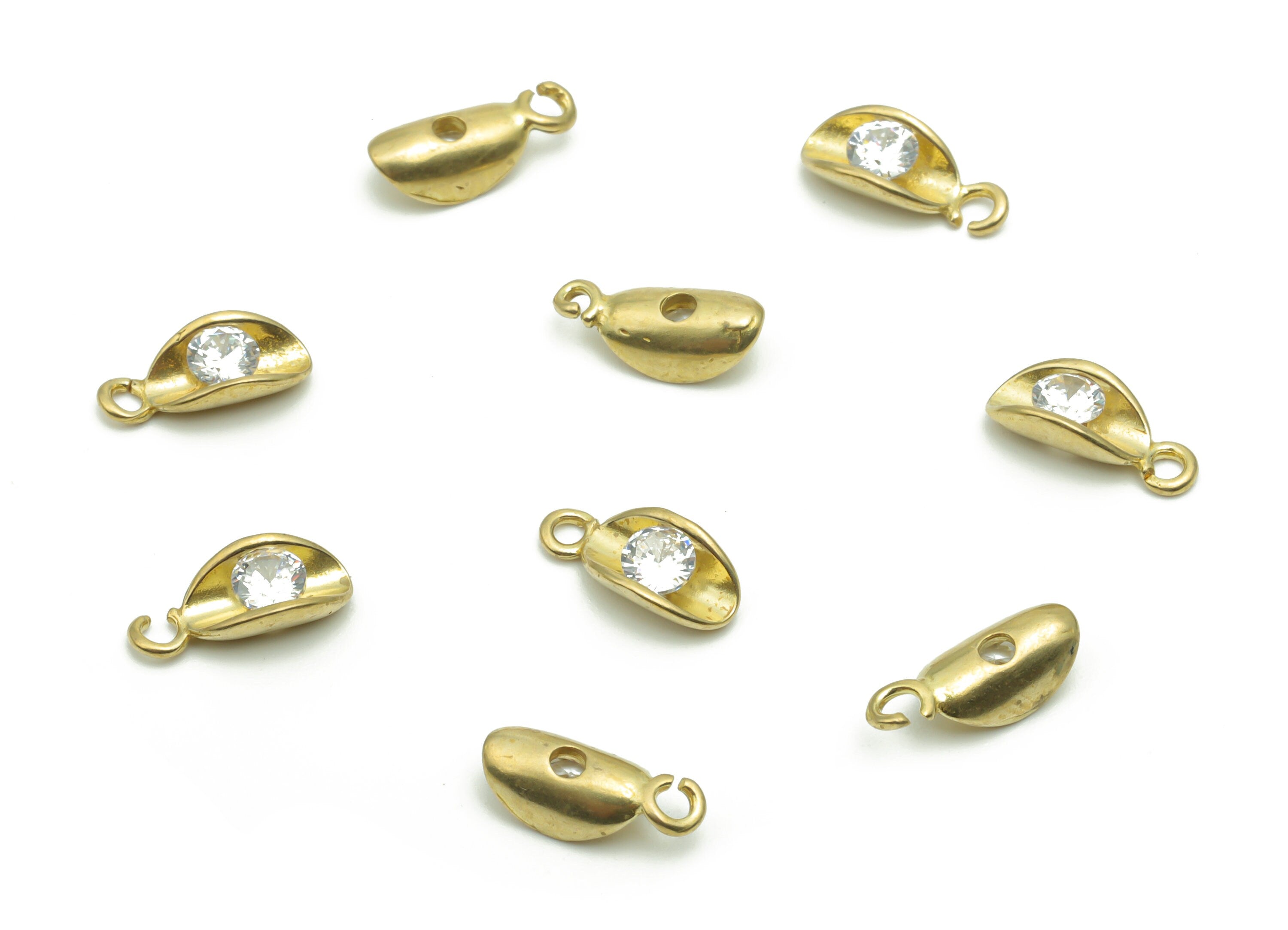 Brass Mini Oval Earring Charms With Zircons - Raw Brass Mini Oval Pendant - Jewelry Making Supplies - 10.64x4.75x3.13mm - PP4983 - DOMEDBAZAAR