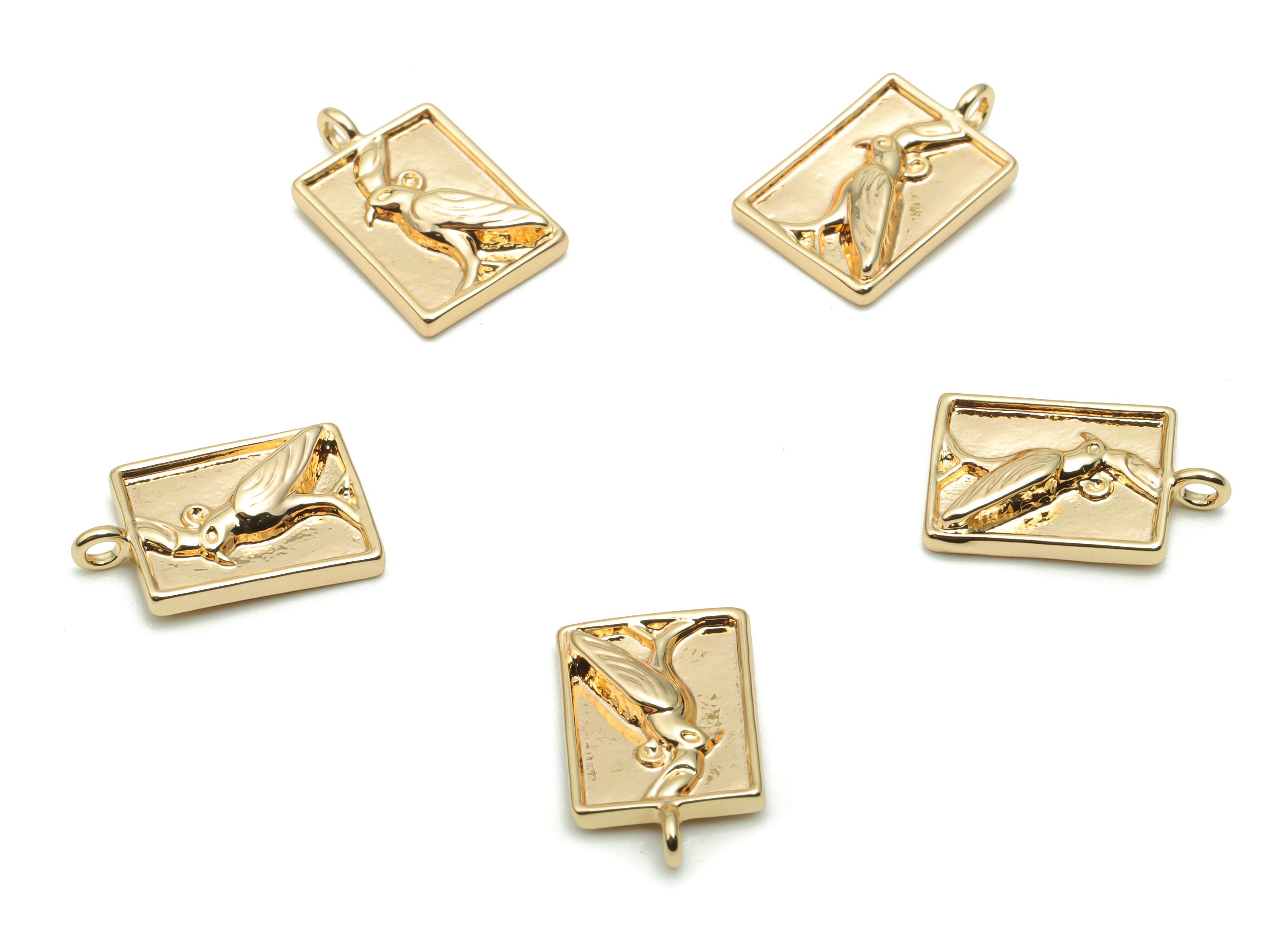 Brass Rectangle Parrot Earring Charms - Gold Bird Pendant - 18K Real Gold Plated Brass - Jewelry Supplies - 15.69x9.81x2.57mm - RGP4211 - DOMEDBAZAAR