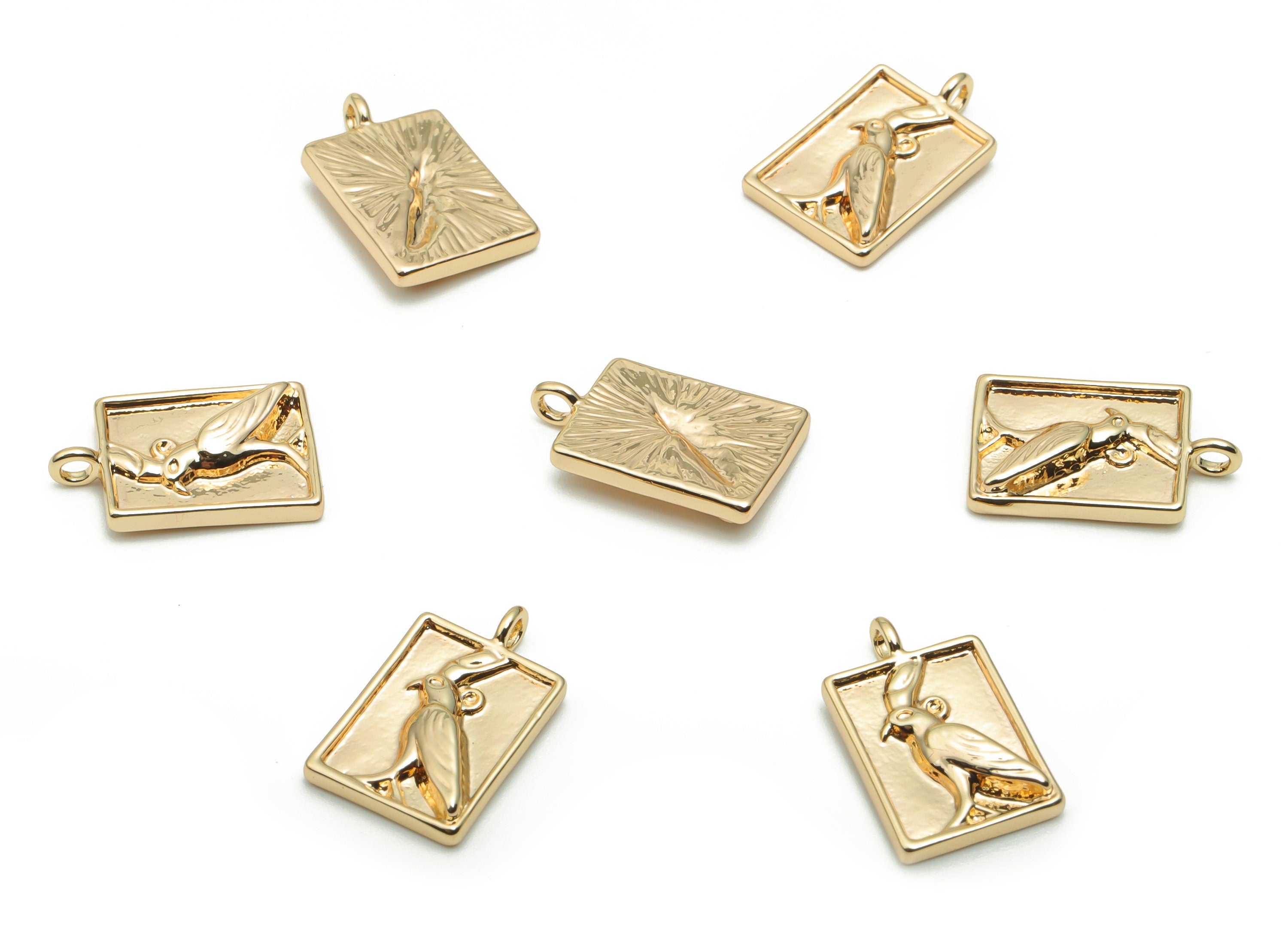 Brass Rectangle Parrot Earring Charms - Gold Bird Pendant - 18K Real Gold Plated Brass - Jewelry Supplies - 15.69x9.81x2.57mm - RGP4211 - DOMEDBAZAAR