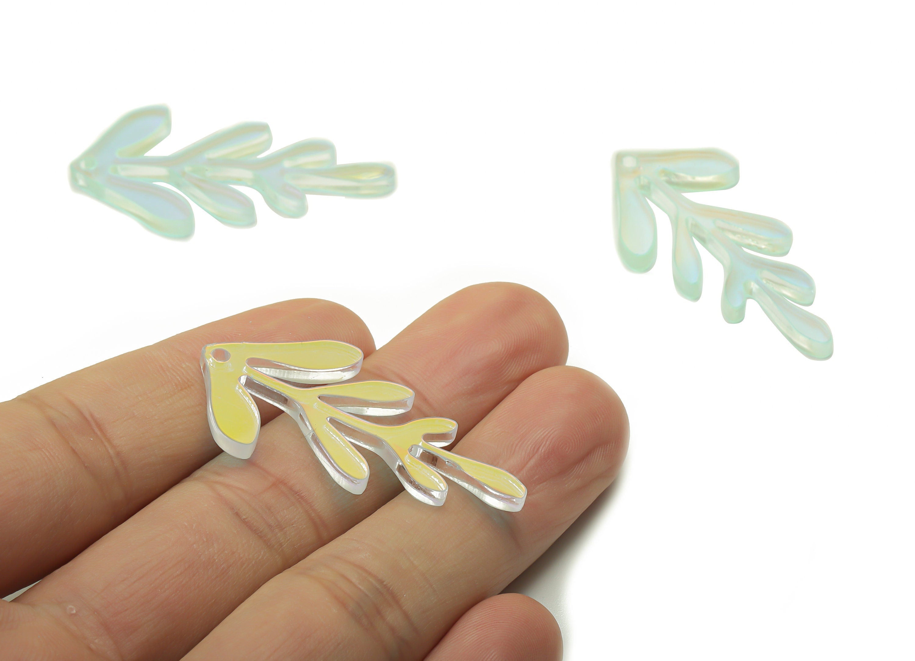 Colorful Acrylic Leaf Earring Charms - Acrylic Leaf Pendant - Jewellery Making Supplies - Color Code:A575 - 42.02x21.48x2.8mm - AC2346-A575 - DOMEDBAZAAR