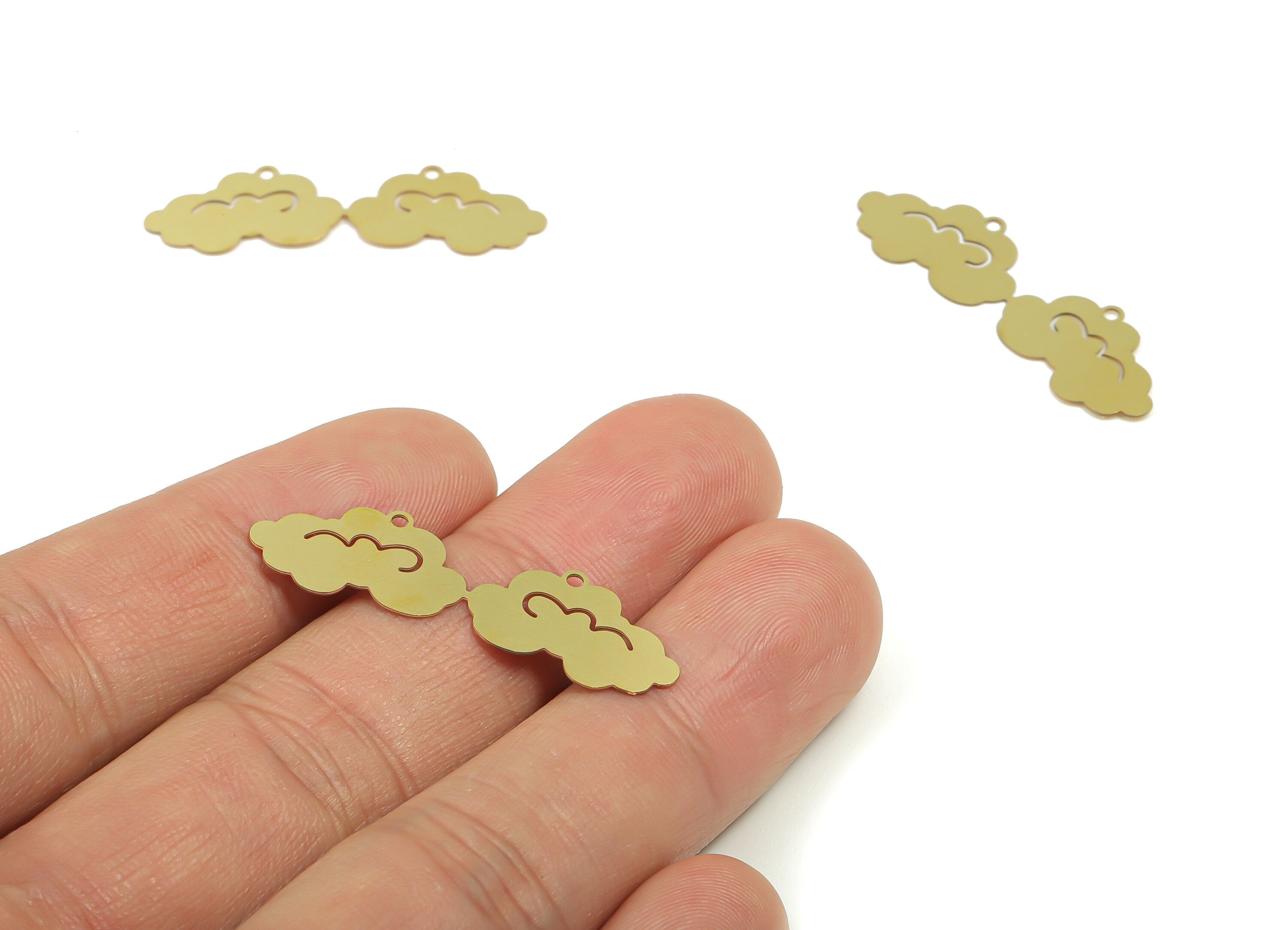 Brass Cloud Earring Charms - Raw Brass Cloud Pendant - Jewelry Making Supplies - 35.47mm x 10.48mm x 0.28mm - JJC11716 - DOMEDBAZAAR