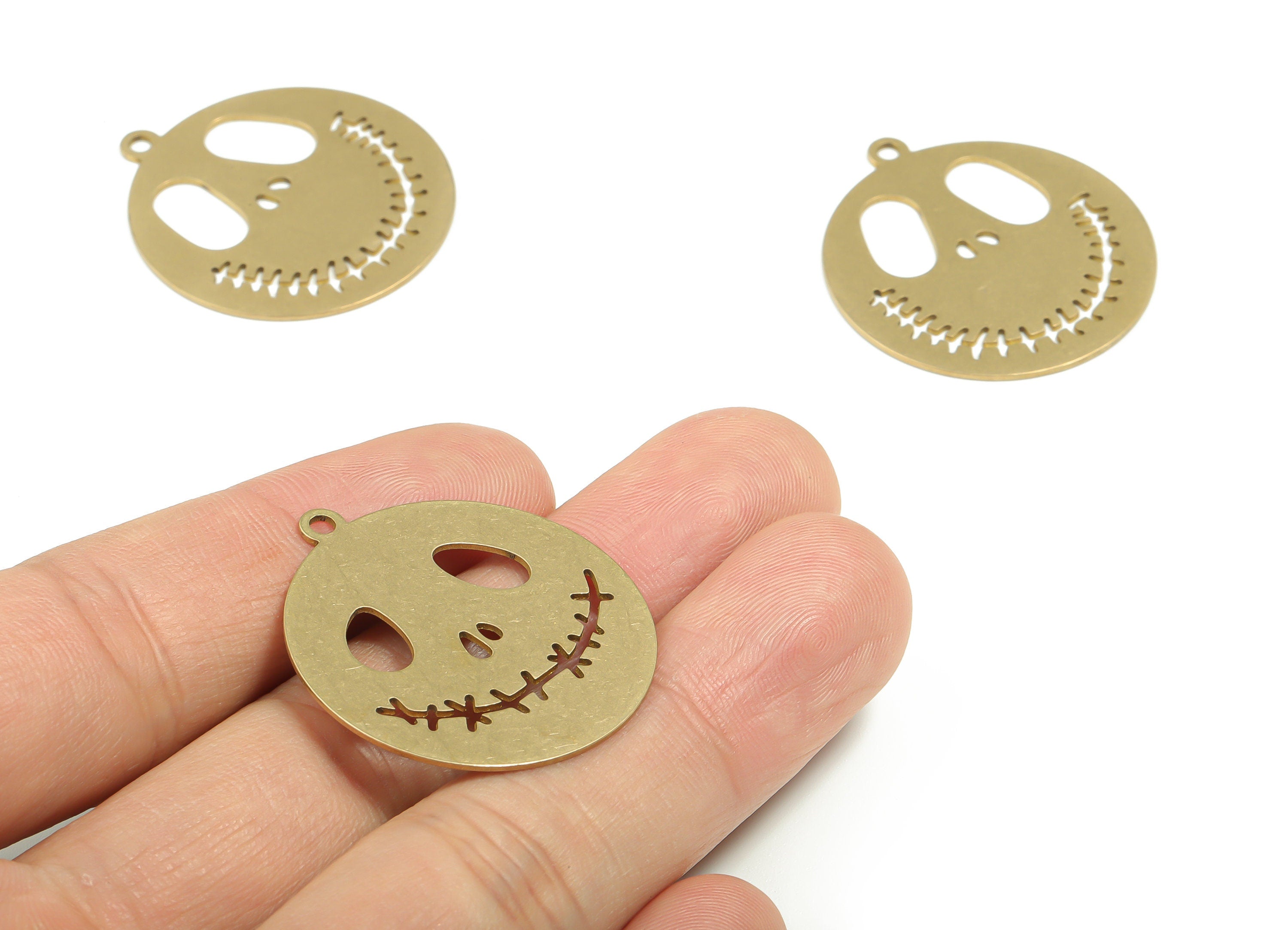 Brass Round Branch Earring Charms - Raw Brass Smiley Face Pendant - DIY Jewelry Making Supplies - 32.93mm x 29.83mm x 0.67mm - PPZ0066 - DOMEDBAZAAR