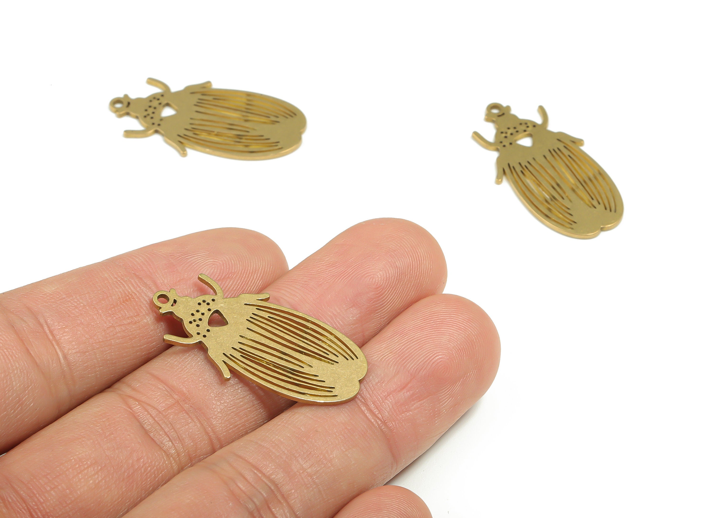 Brass Roach Earring Charms - Raw Brass Cockroach Pendant - DIY Jewelry Making Supplies - 31.37mm x 16.56mm x 0.87mm - PPA0307 - DOMEDBAZAAR