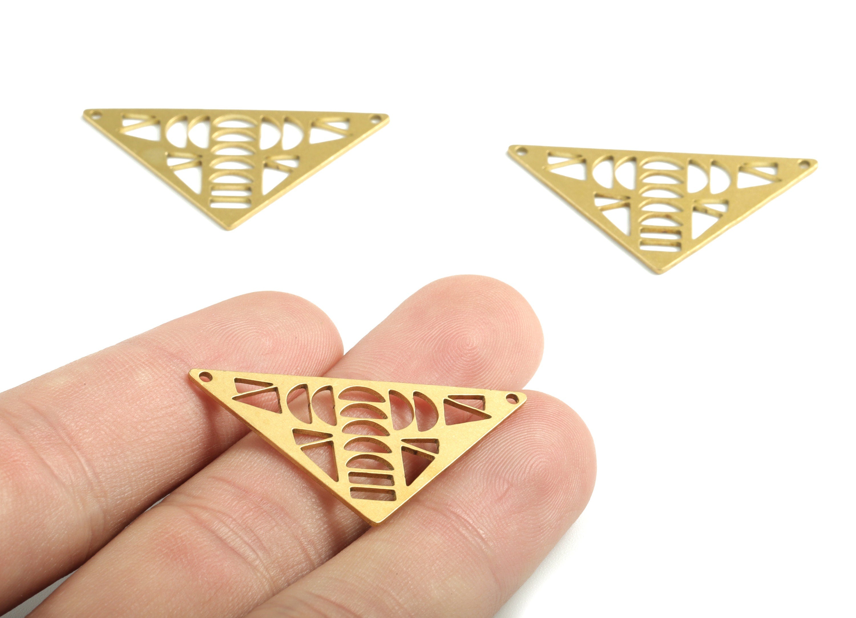 Brass Triangle Moon Earring Connector - Raw Brass Phases of Moon Charms and Pendant - Jewelry Making Supplies - 37.73x19.95x0.82mm - PPM2864 - DOMEDBAZAAR
