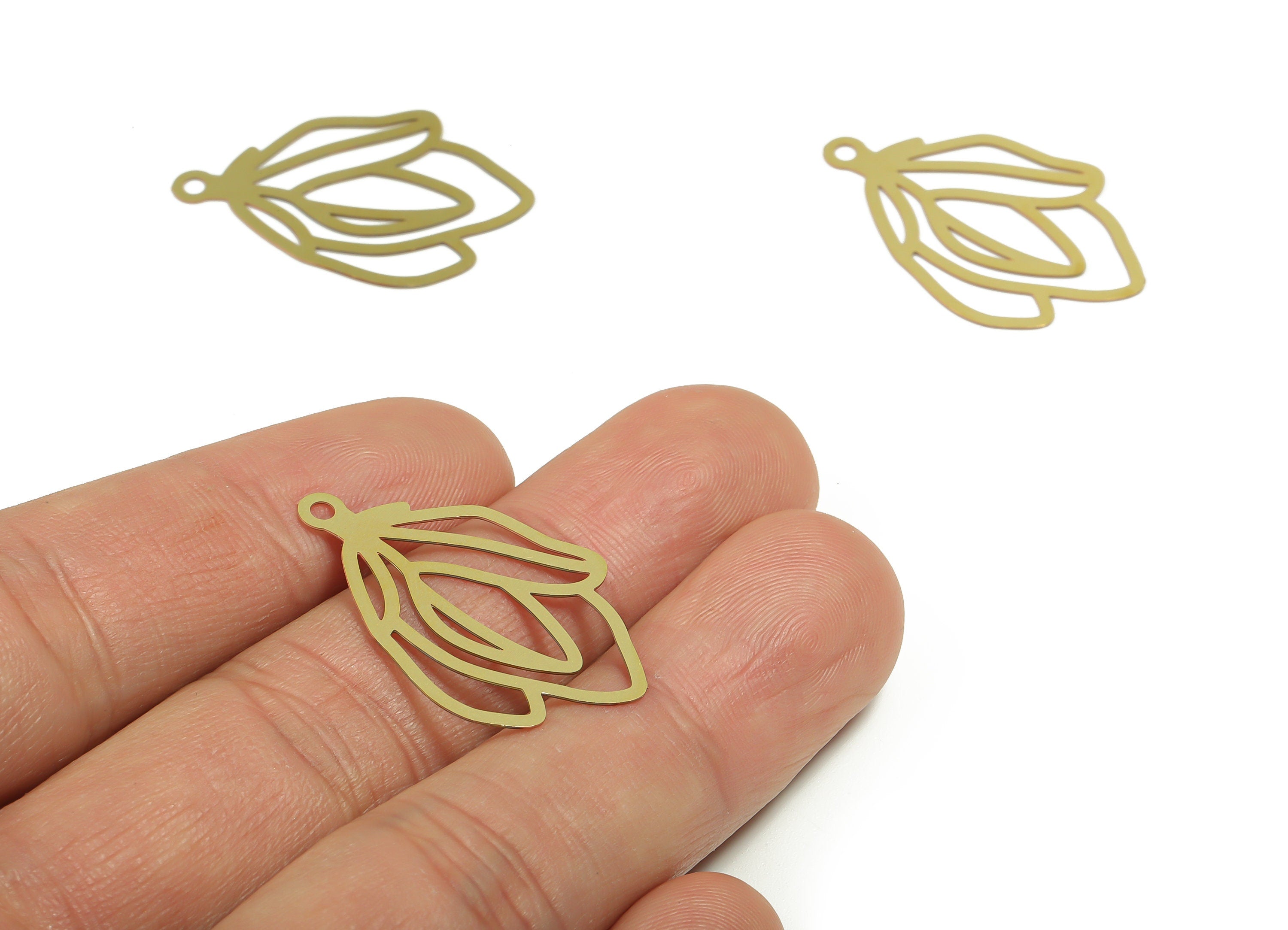 Brass Abstract Earring Charms - Raw Brass Flower Pendant - Jewelry Making Supplies - 30.35mm x 20.24mm x 0.25mm - JJC11665 - DOMEDBAZAAR