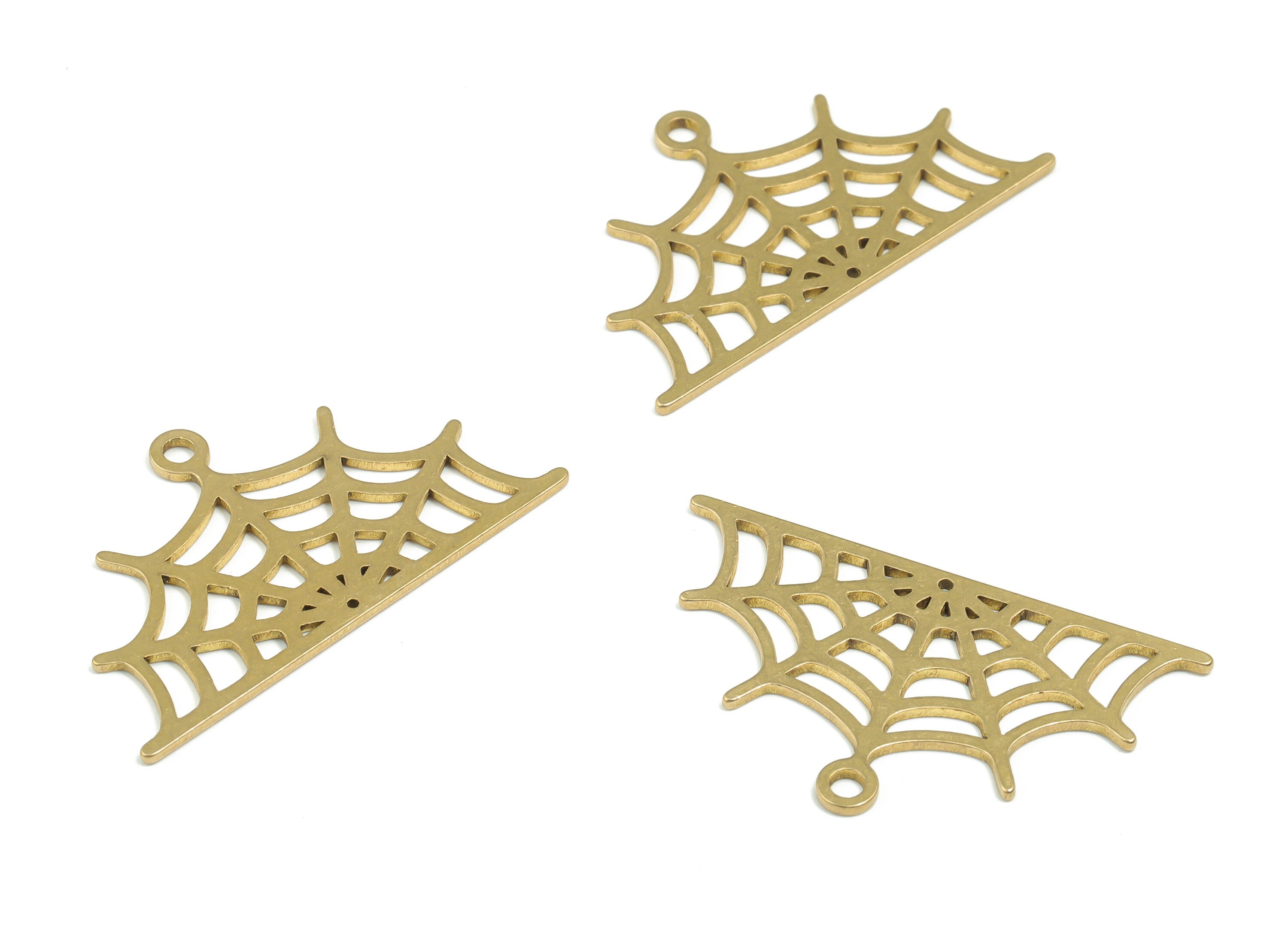 Brass Spider Web Earring Charms - Raw Brass Semicircle Pendant - DIY Jewelry Making Supplies - 34.7mm x 20.06mm x 0.87mm - PPZ0042-1 - DOMEDBAZAAR