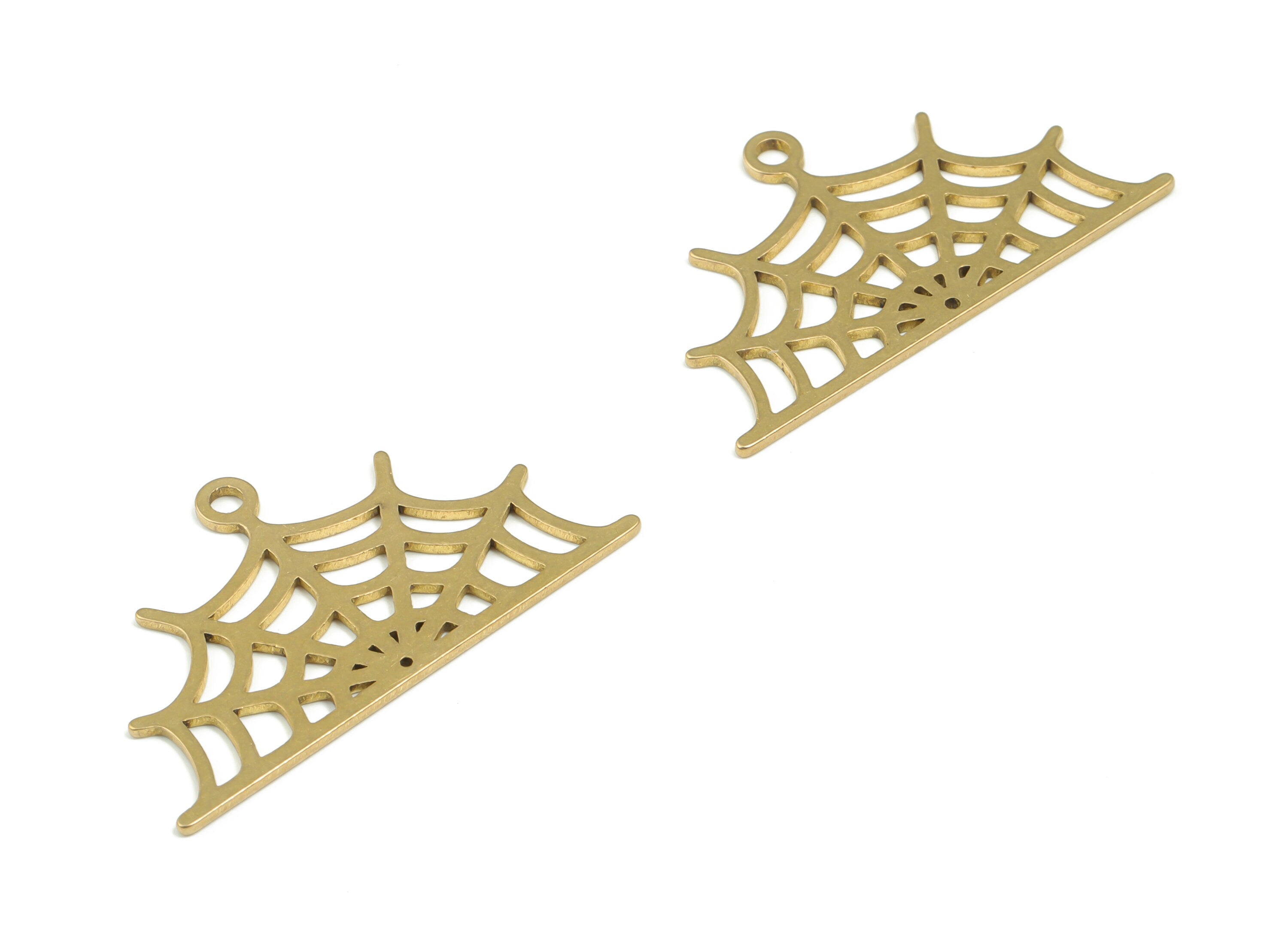 Brass Spider Web Earring Charms - Raw Brass Semicircle Pendant - DIY Jewelry Making Supplies - 34.7mm x 20.06mm x 0.87mm - PPZ0042-1 - DOMEDBAZAAR