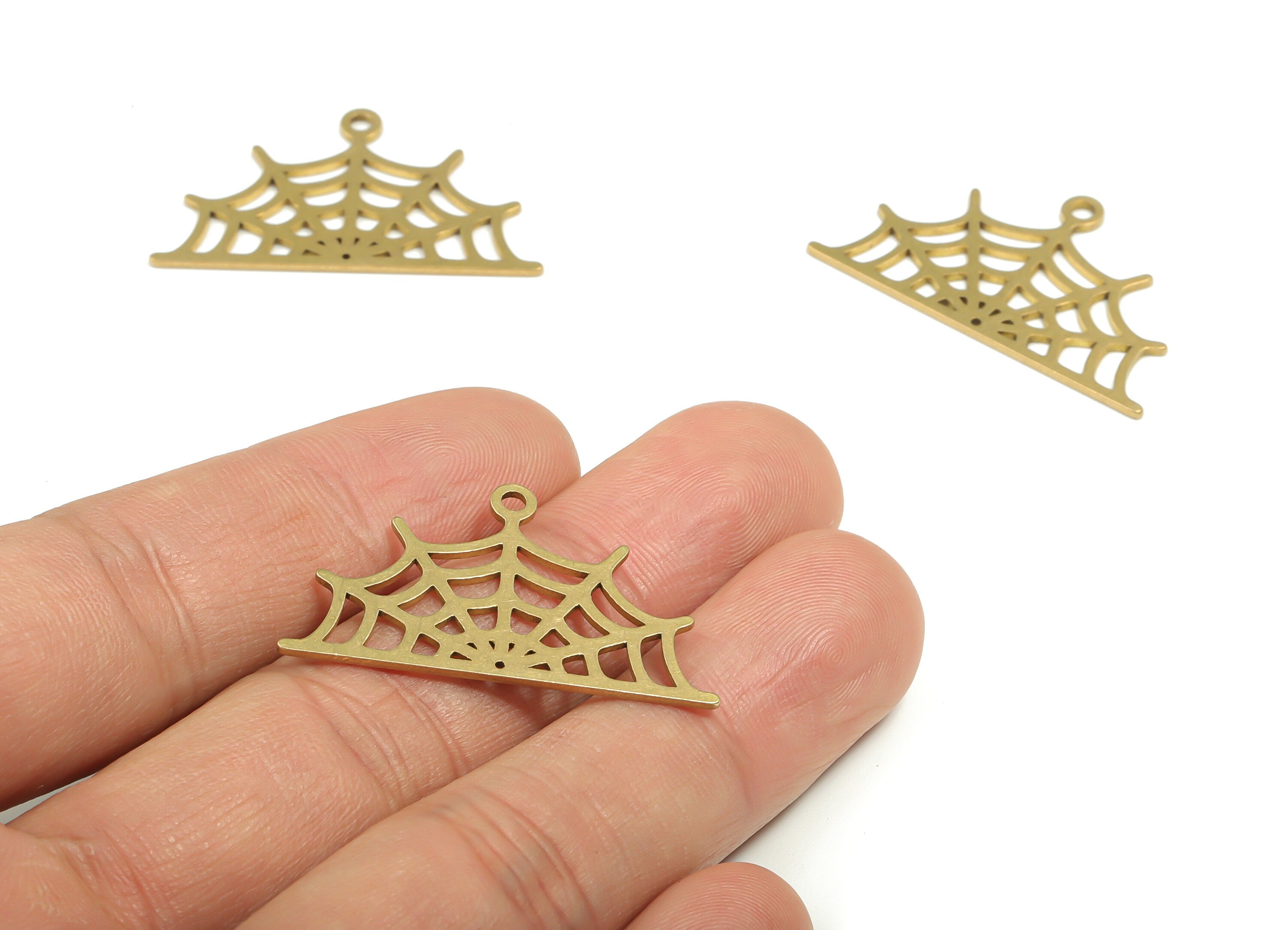 Brass Spider Web Earring Charms - Raw Brass Semicircle Pendant - DIY Jewelry Making Supplies - 34.7mm x 20.06mm x 0.87mm - PPZ0042-1 - DOMEDBAZAAR