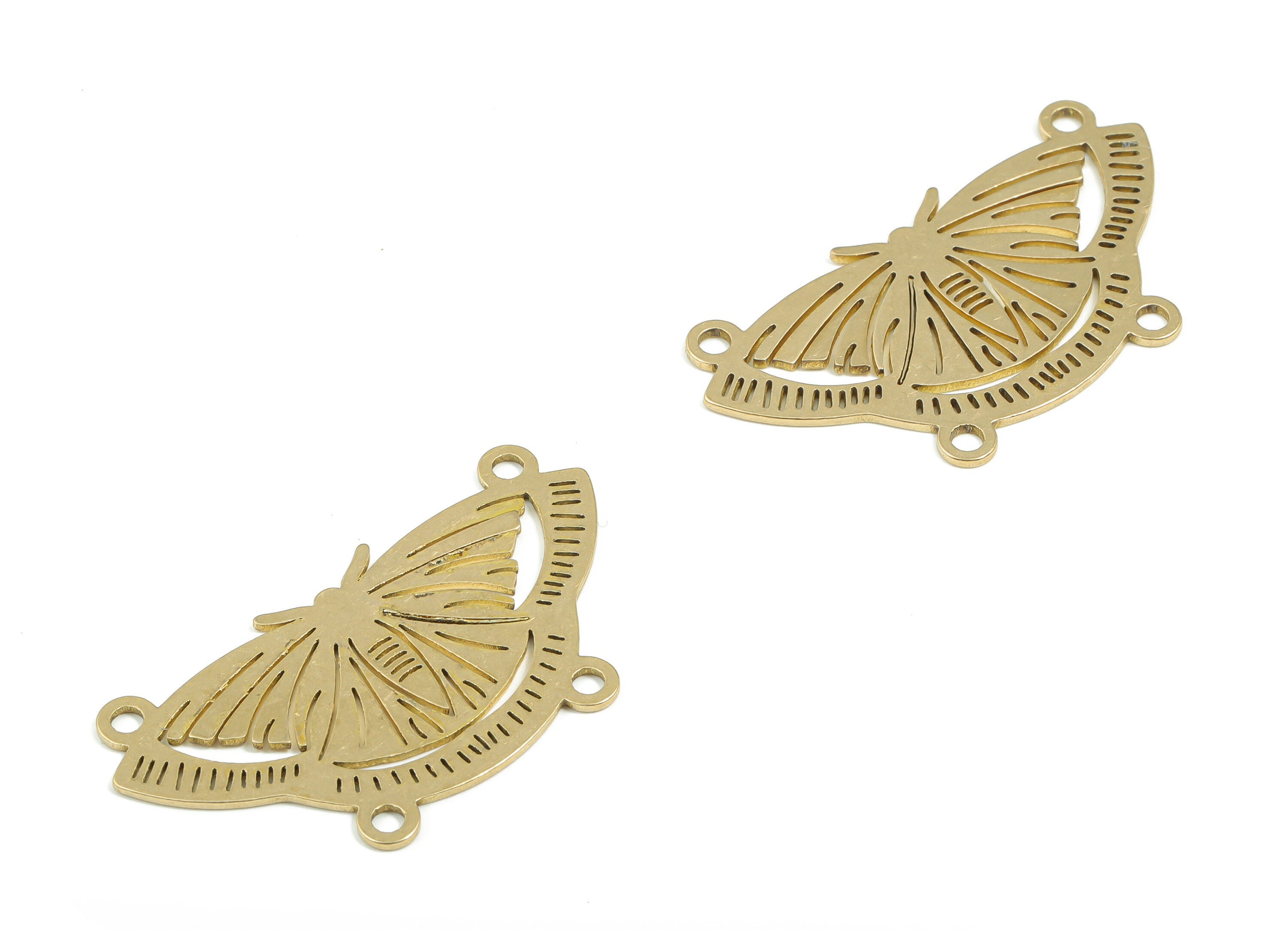 Brass Moth Earring Connectors - Raw Brass Moth Charms and Pendant - Jewelry Making Supplies - 37.67mm x 19.96mm x 0.85mm - PPA0136 - DOMEDBAZAAR