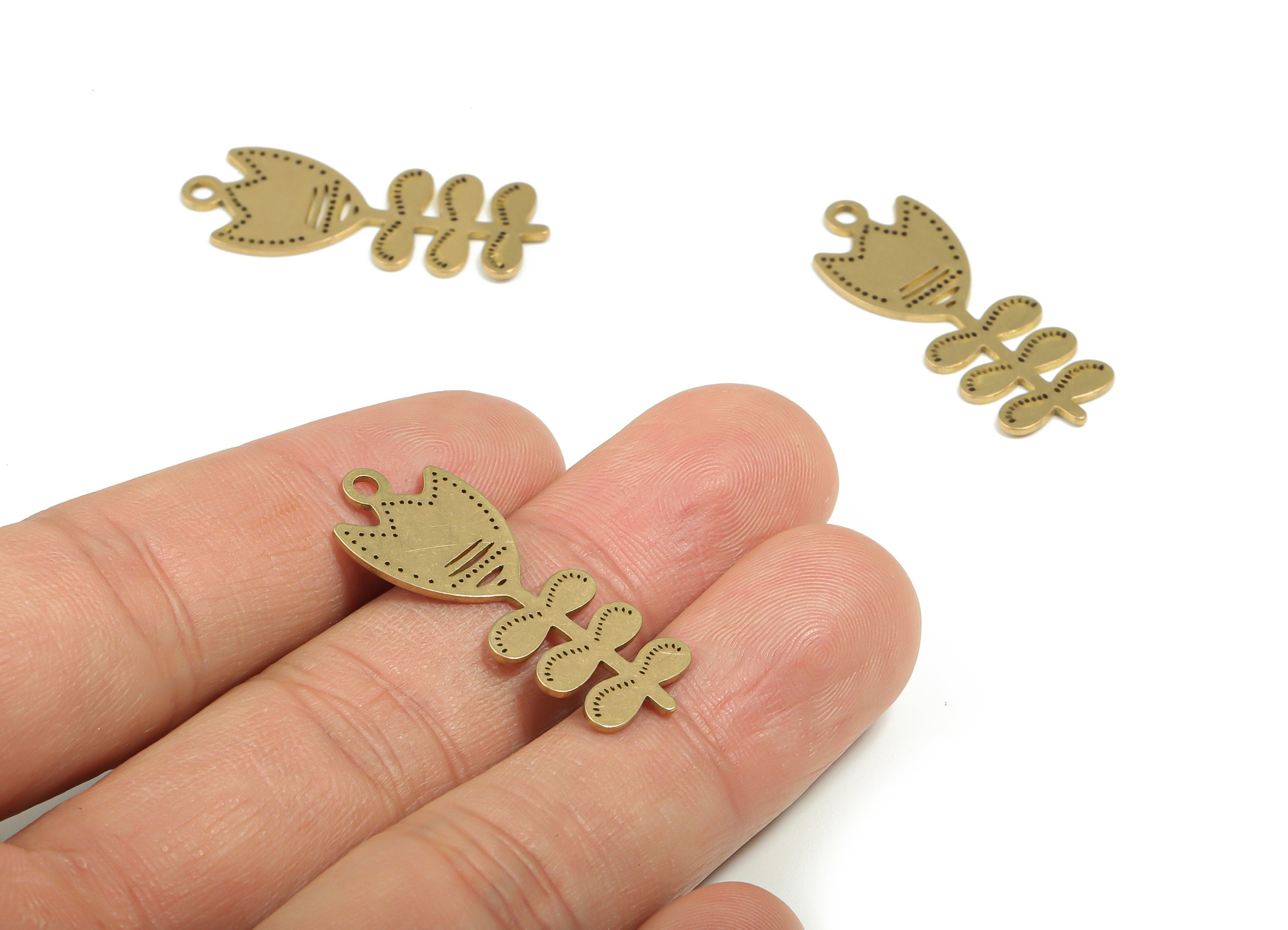 Brass Fulip Earring Charms - Raw Brass Flower Pendant - Jewelry Making Supplies - 32.72mm x 12.58mm x 0.73mm - PPA0315 - DOMEDBAZAAR