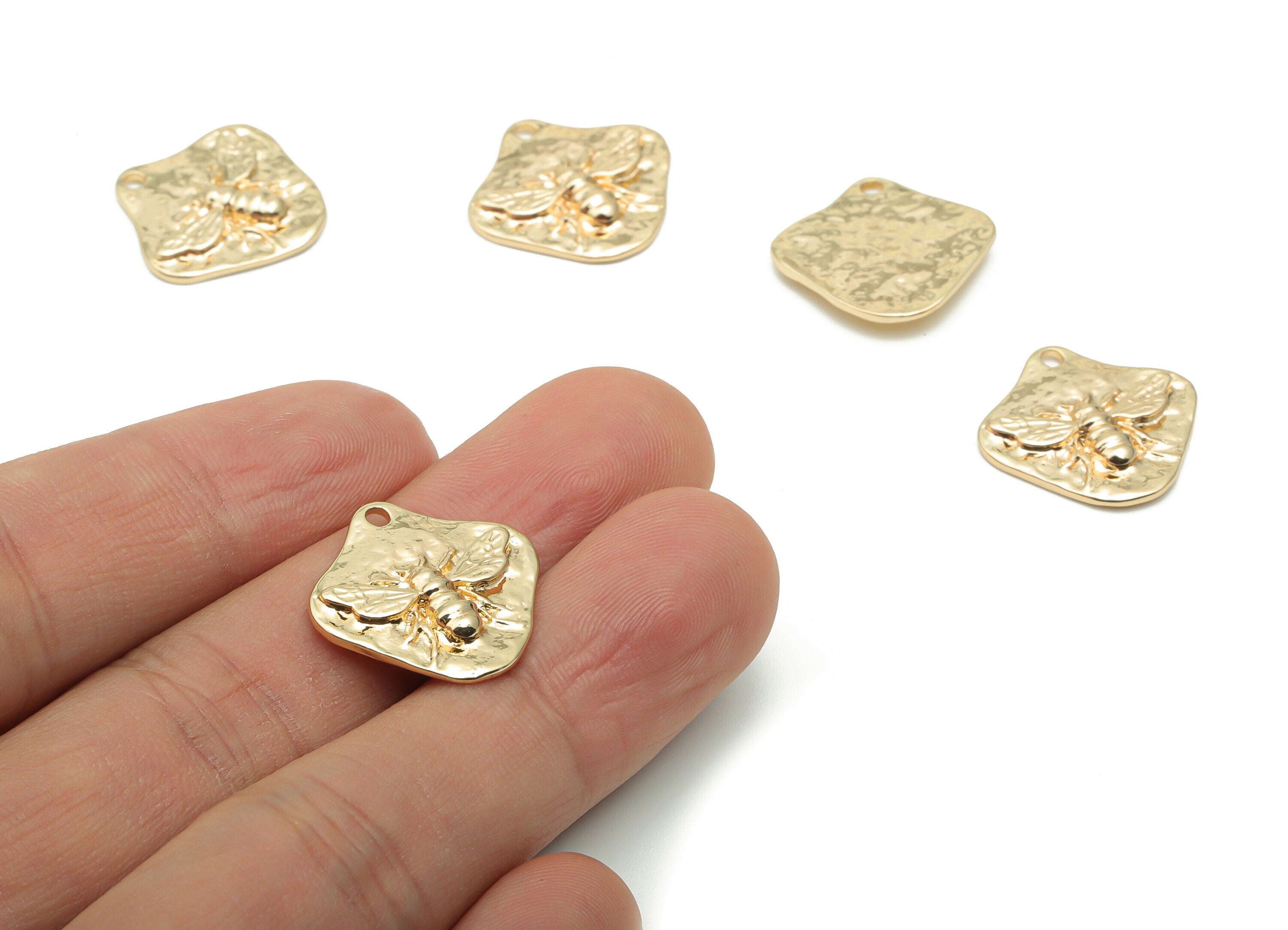 Brass Square Bee Earring Charms - Gold Square Bee Pendant - 18K Real Gold Plated Brass - Jewelry Supplies - 20x19.7x2.7mm - RGP4210 - DOMEDBAZAAR