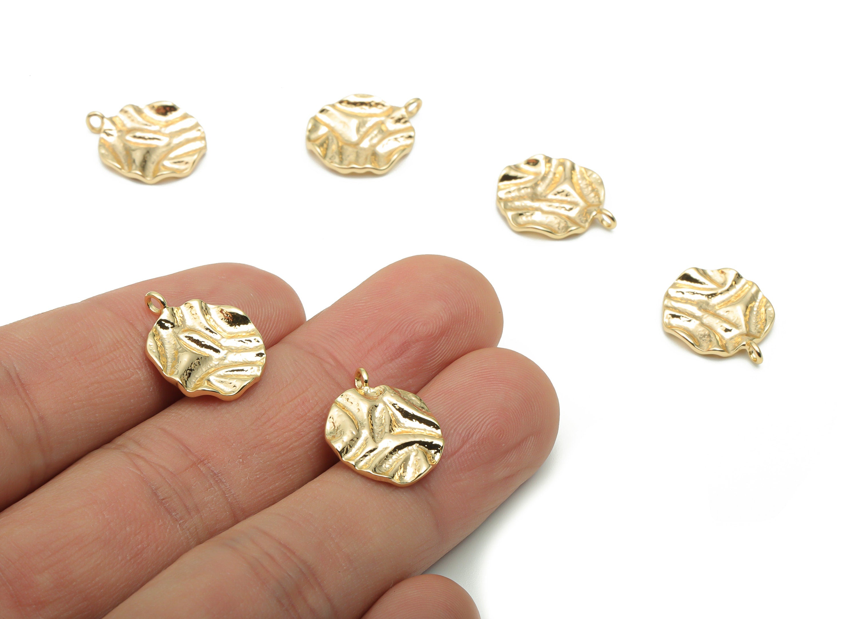 Brass Spotty Round Wave Charms - Gold Wave Circle Pendant - 18K Real Gold Plated Brass - Jewelry Supplies - 16.47x13.8x1.69mm - RGP4253 - DOMEDBAZAAR
