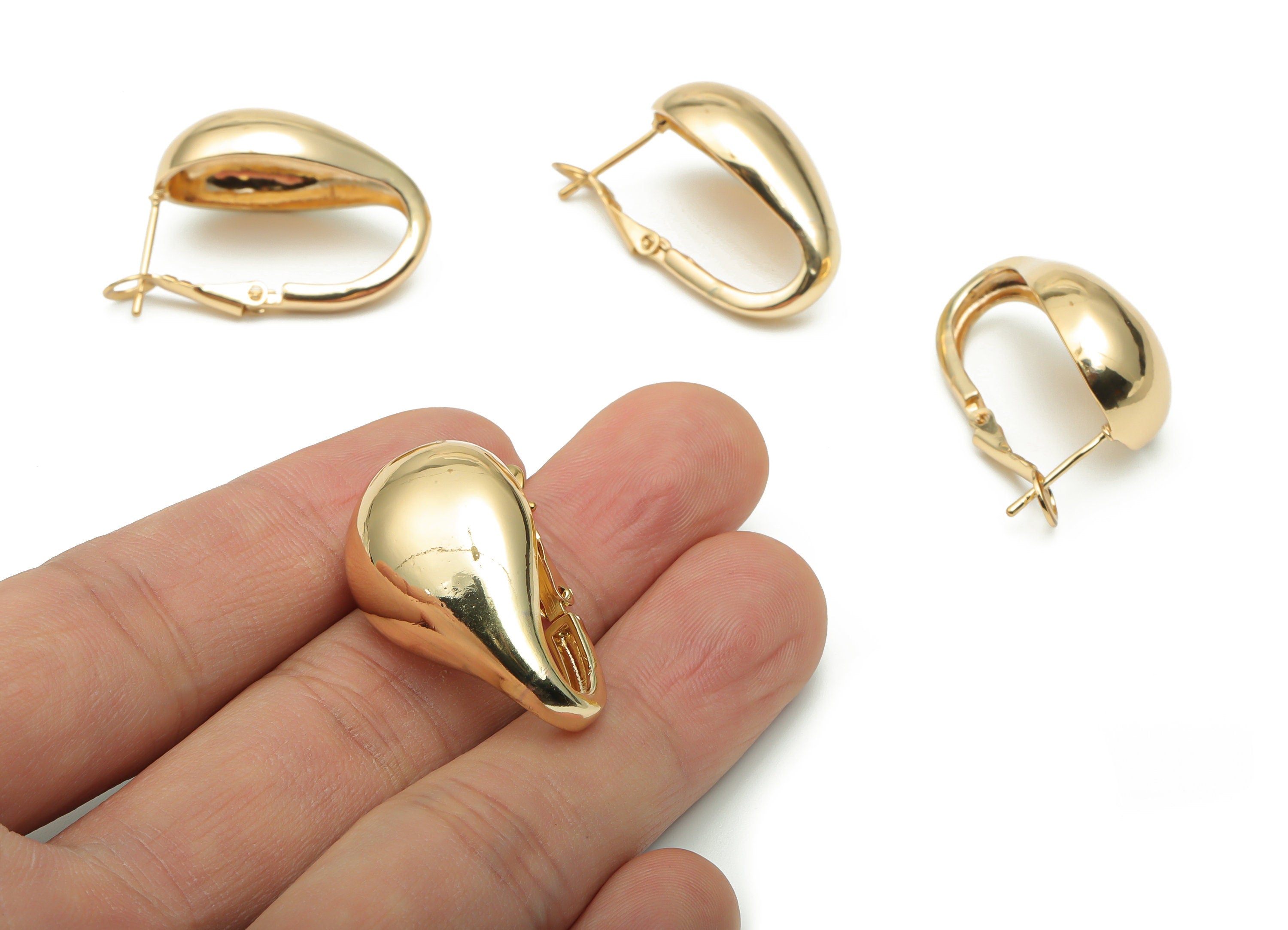 Brass Oval Earring Clasp - Gold Oval Clasp - Gold Tone Plated Brass Clasp - Jewelry Making Supplies - 27.53x18.22x0.96mm - PP5074G - DOMEDBAZAAR