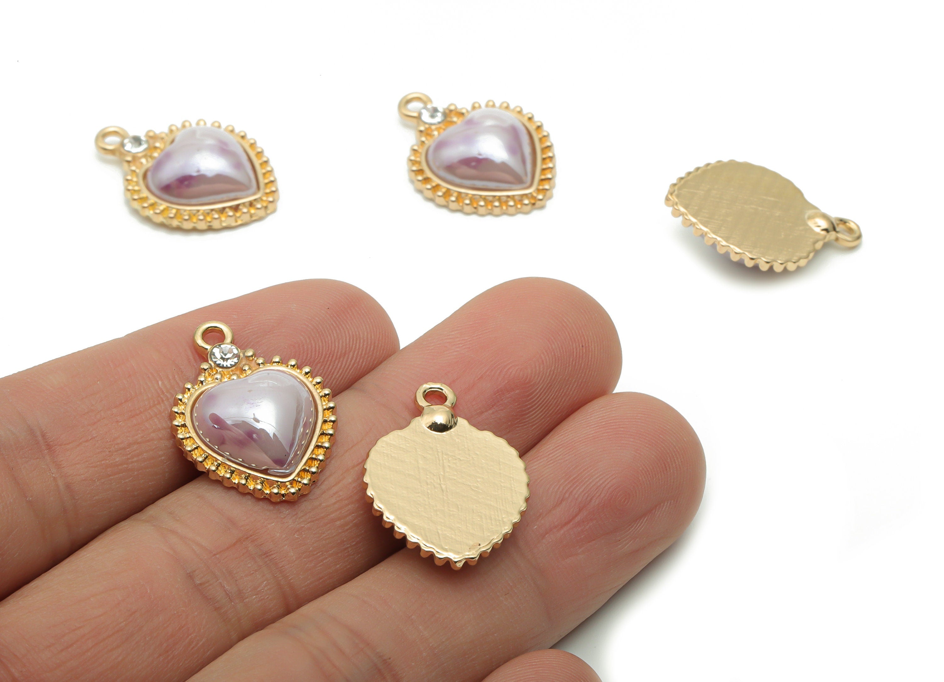 Ceramics Heart Earring Charms - Alloy Heart Pendant - KC Gold Tone Plated Brass – Jewelry Making Supplies - 22.47x16.22x5.54mm – NS1560 - DOMEDBAZAAR