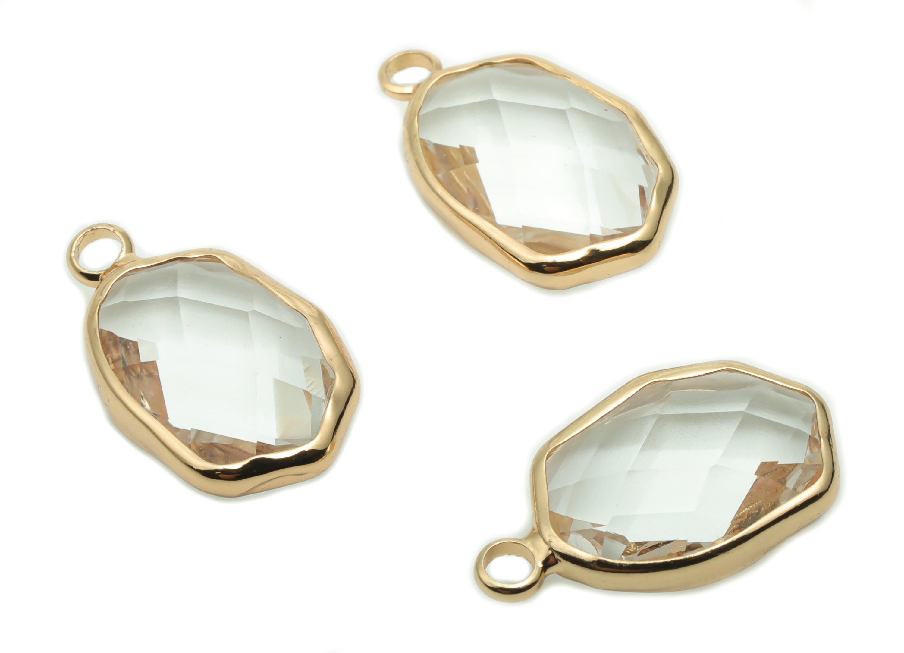 Glass Oval Earring Charms - Brass Oval Pendant - Gold Tone Plated Brass - Jewelry Making Supplies - 19.96x11.72x5.15mm - GS1054 - DOMEDBAZAAR
