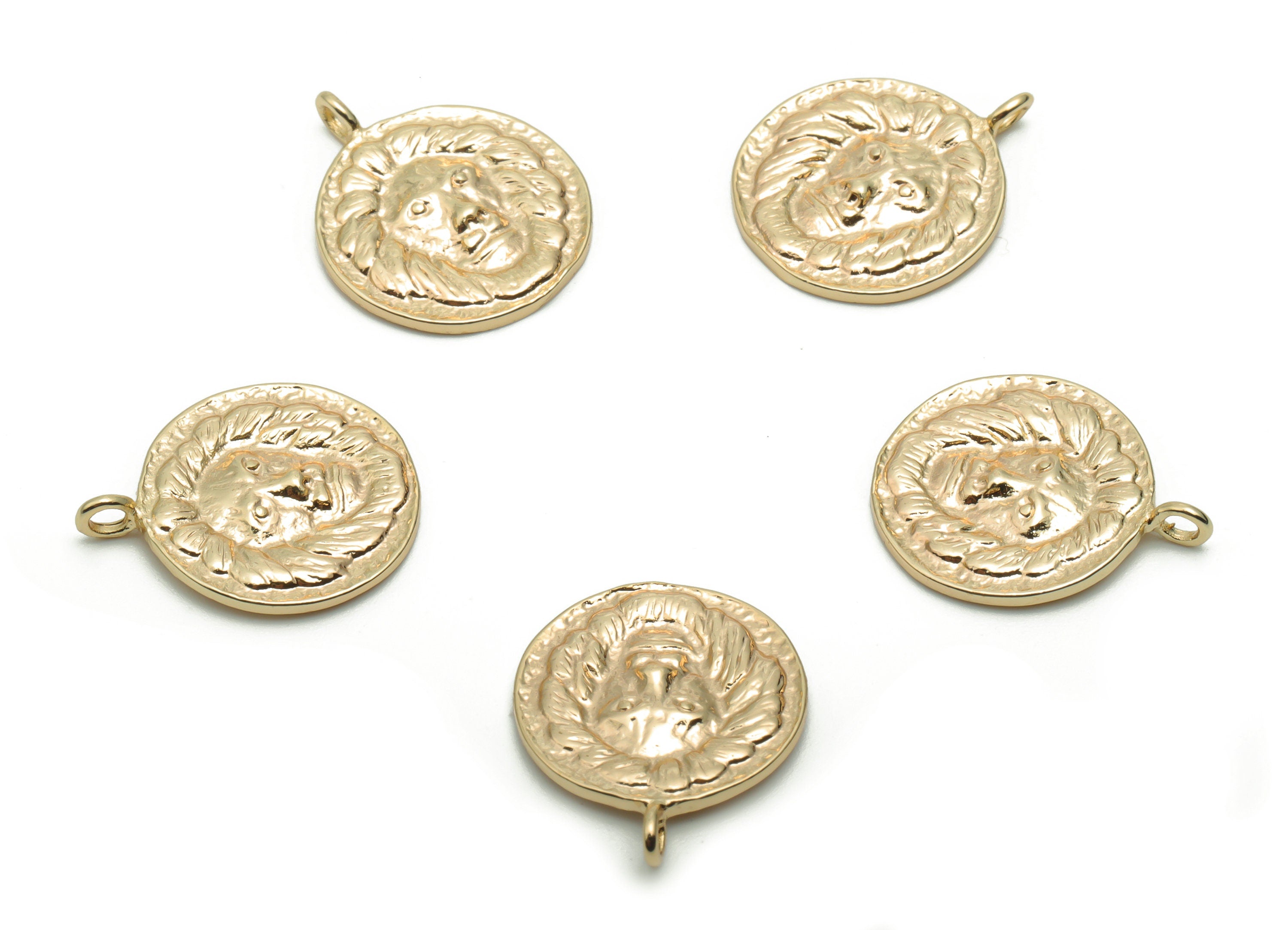 Brass Round Lion King Earring Charms - Gold Lion King Circle Pendant - 18K Real Gold Plated Brass - 17.16x14.34x1.78mm - RGP4236 - DOMEDBAZAAR