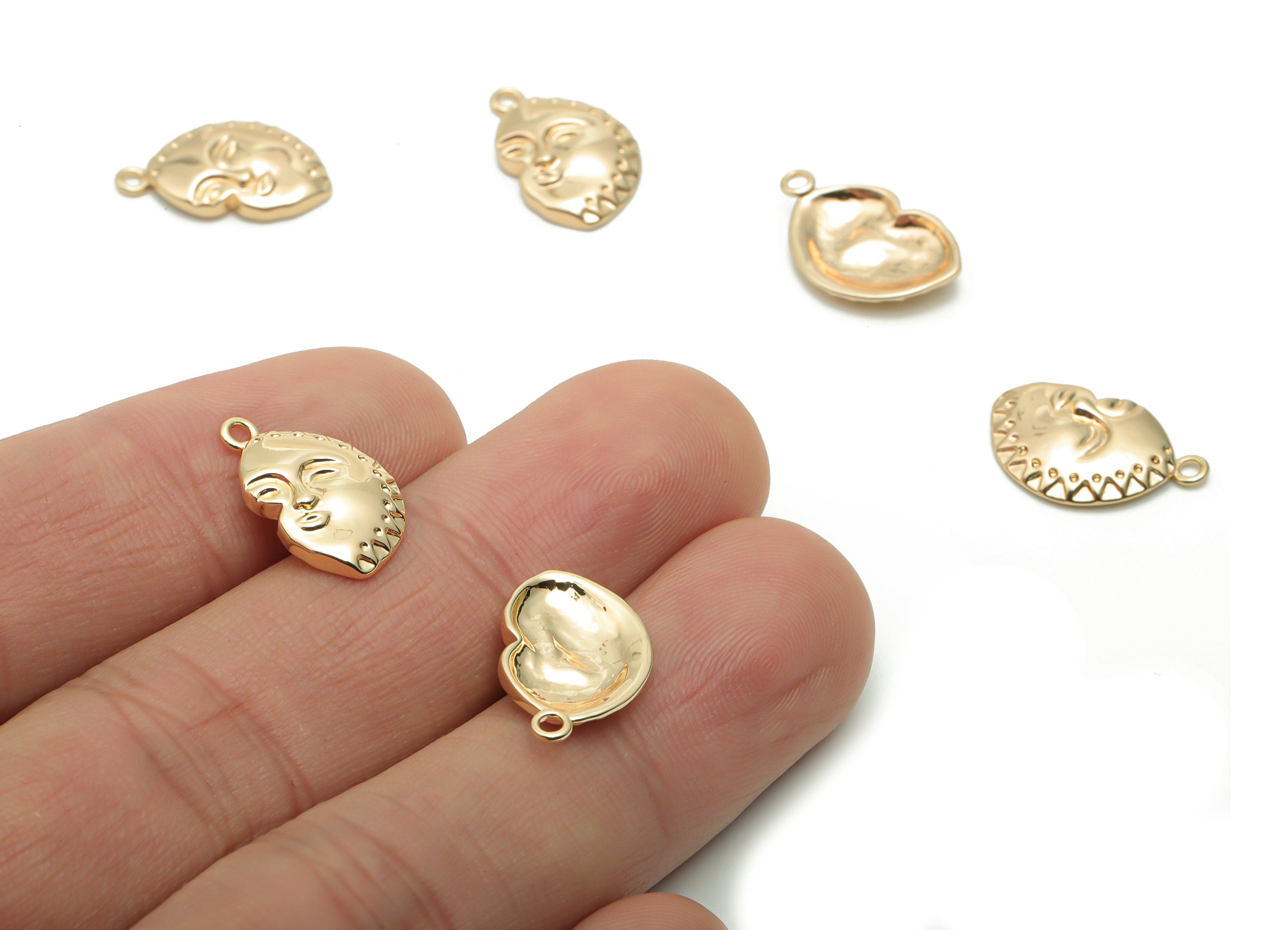 Brass Mini Face Earring Charms - Gold Woman Smiley Face Pendant - 18K Real Gold Plated Brass - Jewelry Supplies - 16.66x10.4x1.4mm - RGP4213 - DOMEDBAZAAR