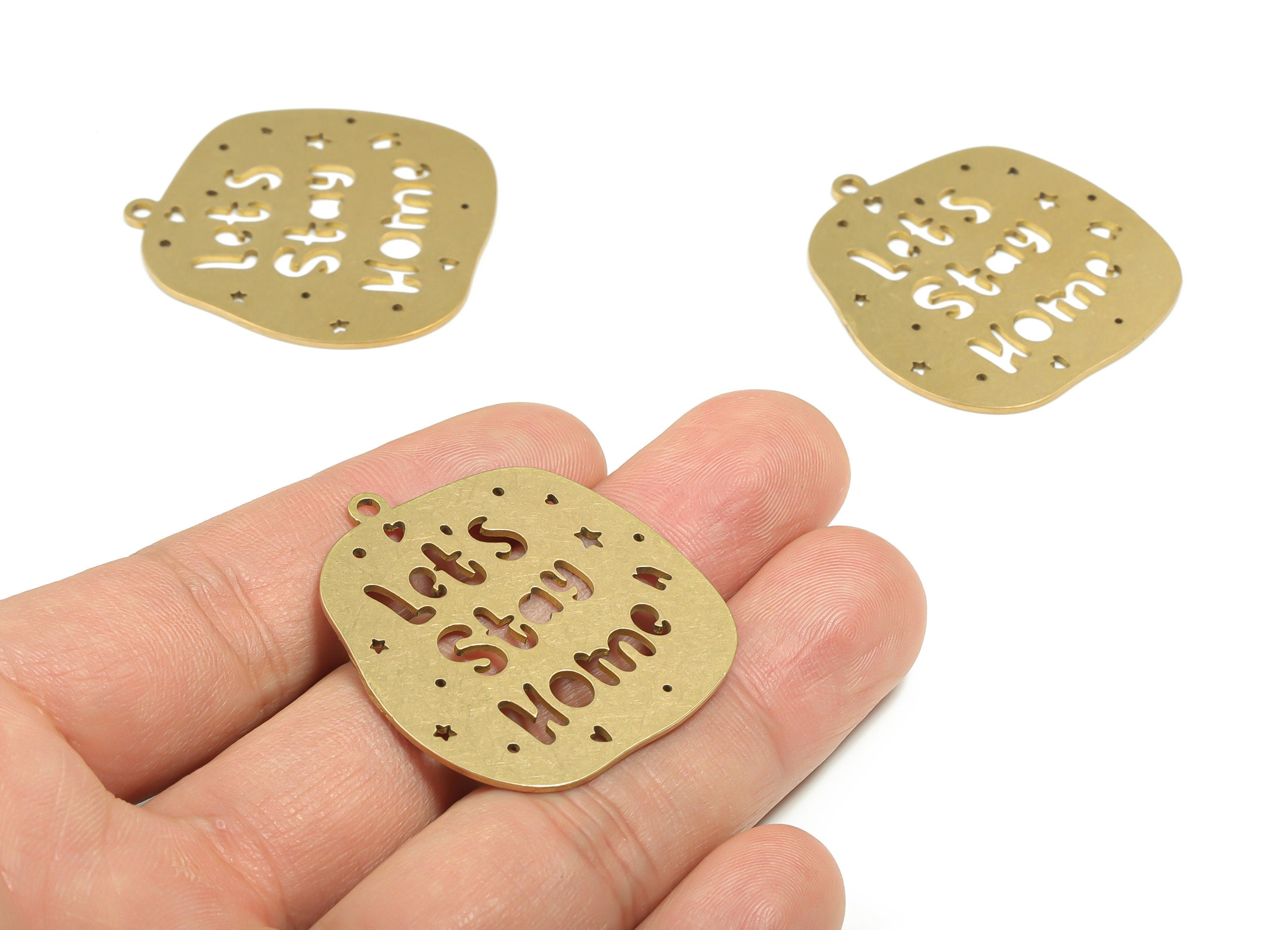 Customized Brass Charms - Personalized Raw Brass Phrase Pendant - Custom Handwriting Keyring - DIY Earring - 37.9 x 34.6 x 0.9mm - PPZ0041-1 - DOMEDBAZAAR