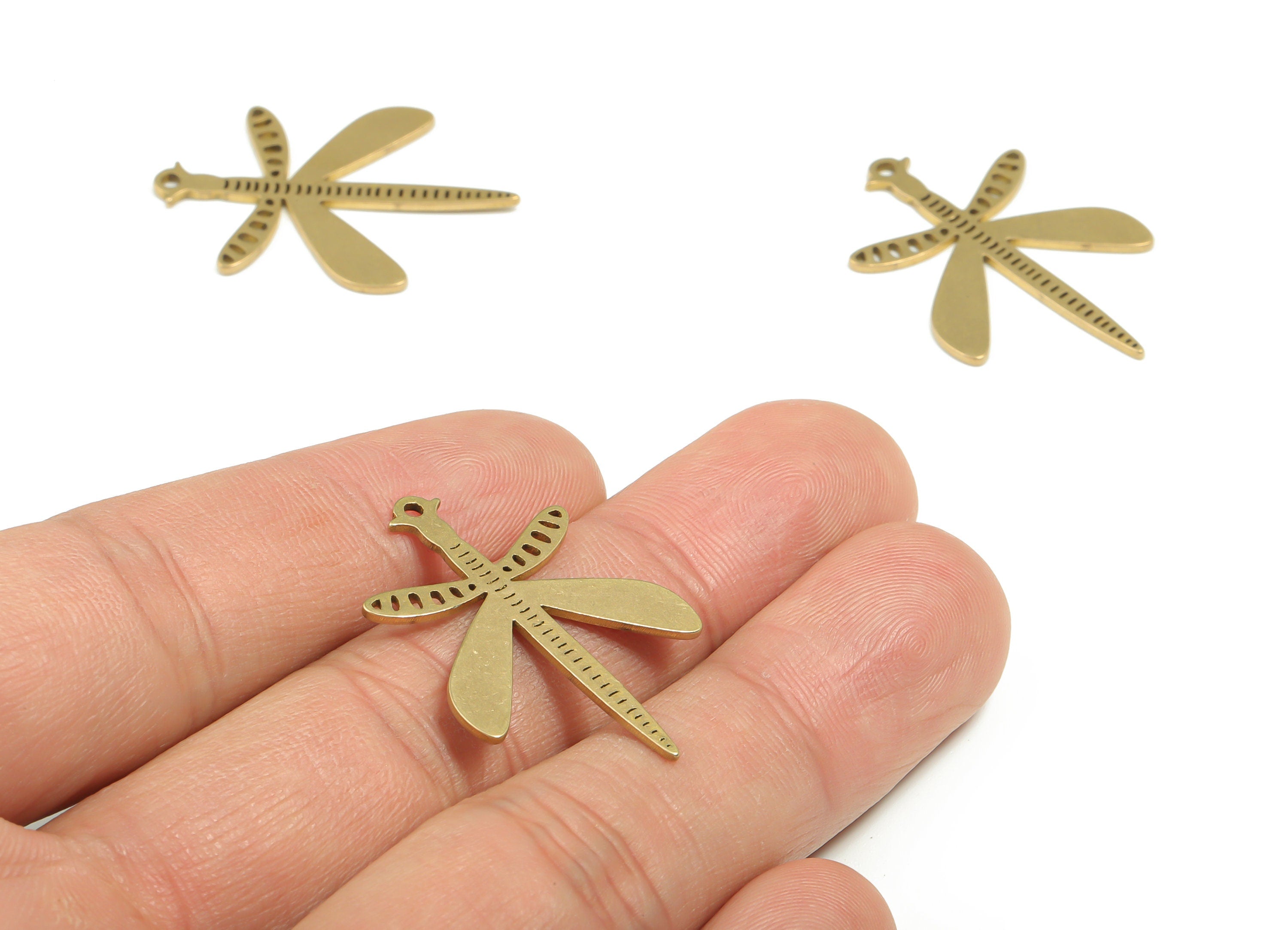 Brass Dragonfly Earring Charms - Raw Brass Dragonfly Pendant - DIY Jewelry Making Supplies - 31.2mm x 22.13mm x 0.87mm - PPA0335 - DOMEDBAZAAR