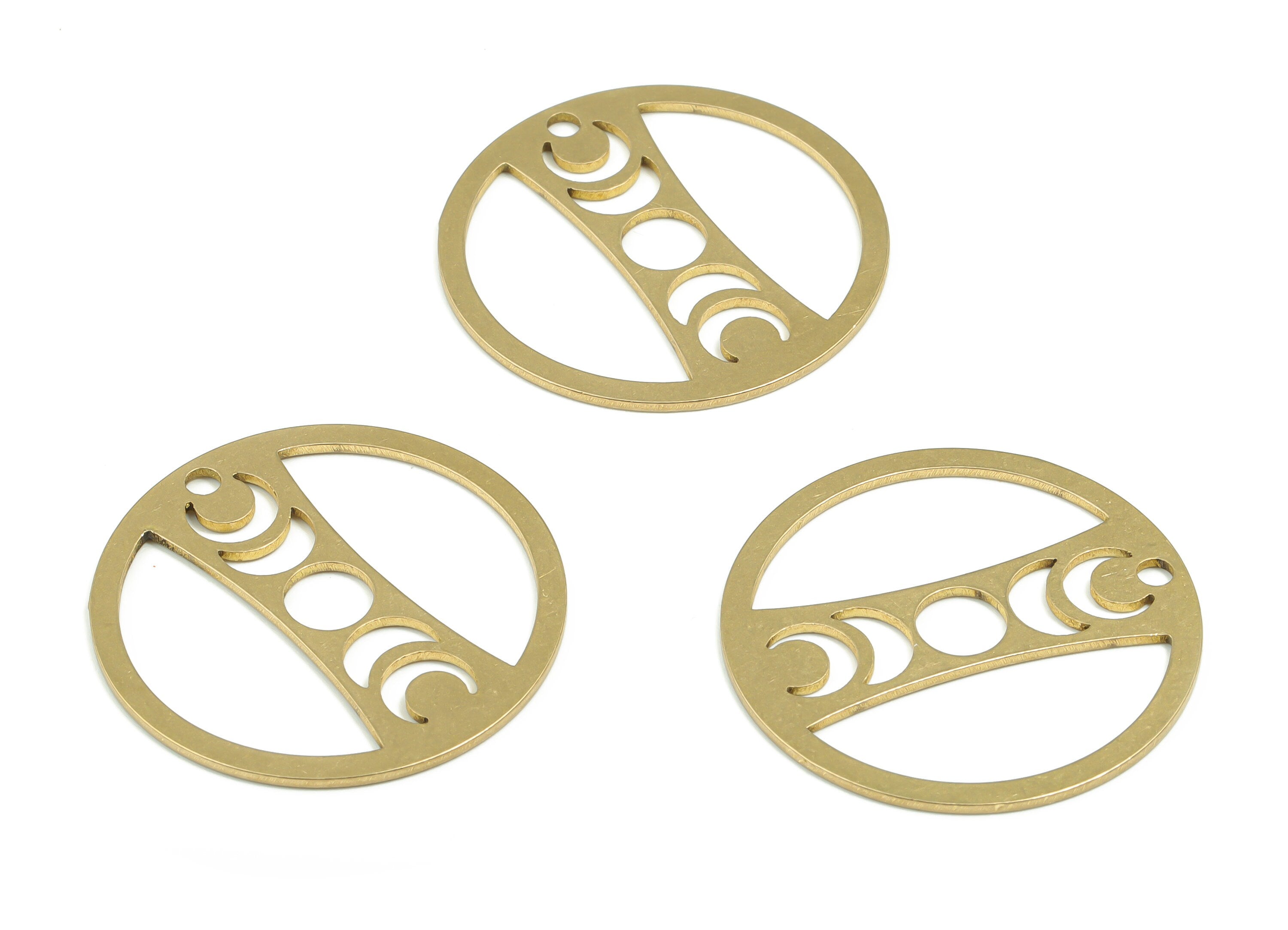 Brass Round Earring Charms - Raw Brass Phases of Moon Pendant - DIY Jewelry Making Supplies - 29.78mm x 29.78mm x 0.87mm - PPZ0073 - DOMEDBAZAAR
