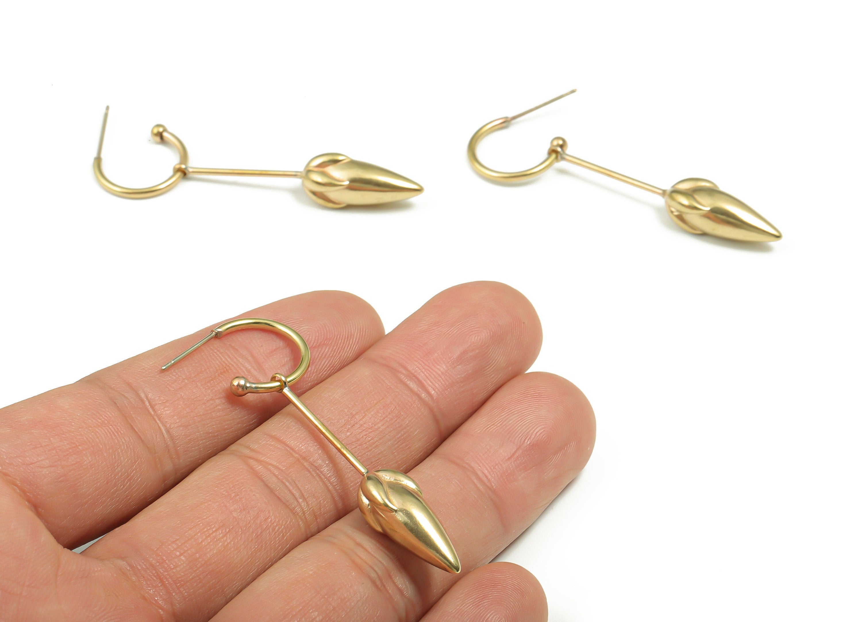 Brass Tulip Earring Stud - Raw Brass Tulip Earring Post - Brass Stud - Jewelry Making Supplies - 40.06mm x 6.91mm x 6.91mm - PP4905 - DOMEDBAZAAR