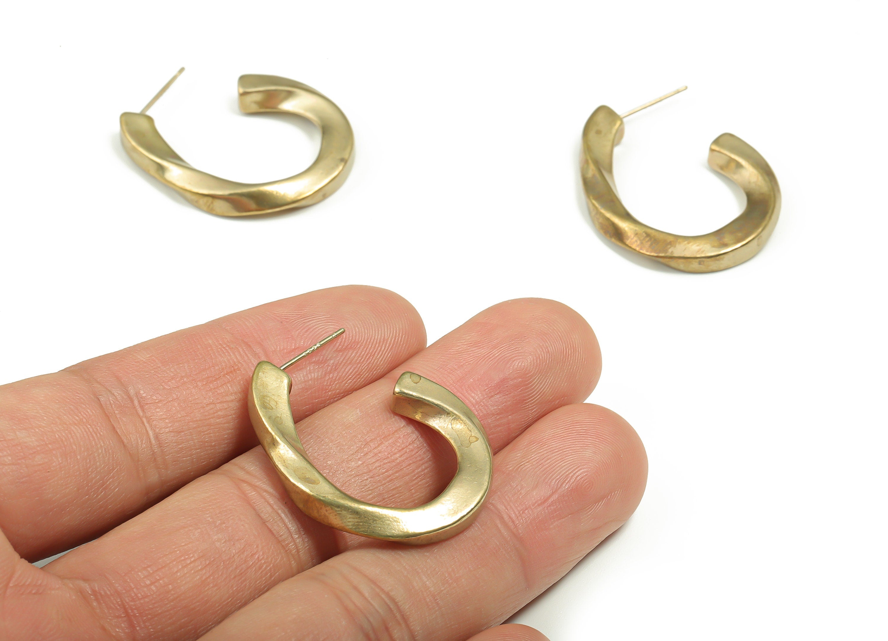 Brass Curled Hoop Earring Post - Raw Brass Geometry Earring Stud - Brass Stud - Jewelry Making Supplies - 32.36x25.36x3.82mm - PP4899 - DOMEDBAZAAR